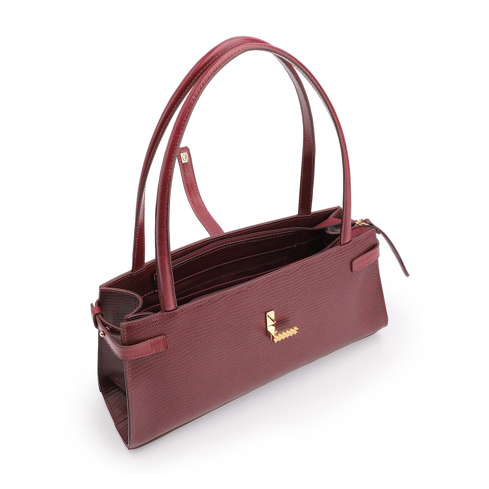 Bolsa De Ombro Couro Lezard Vinho /Couro Vinho