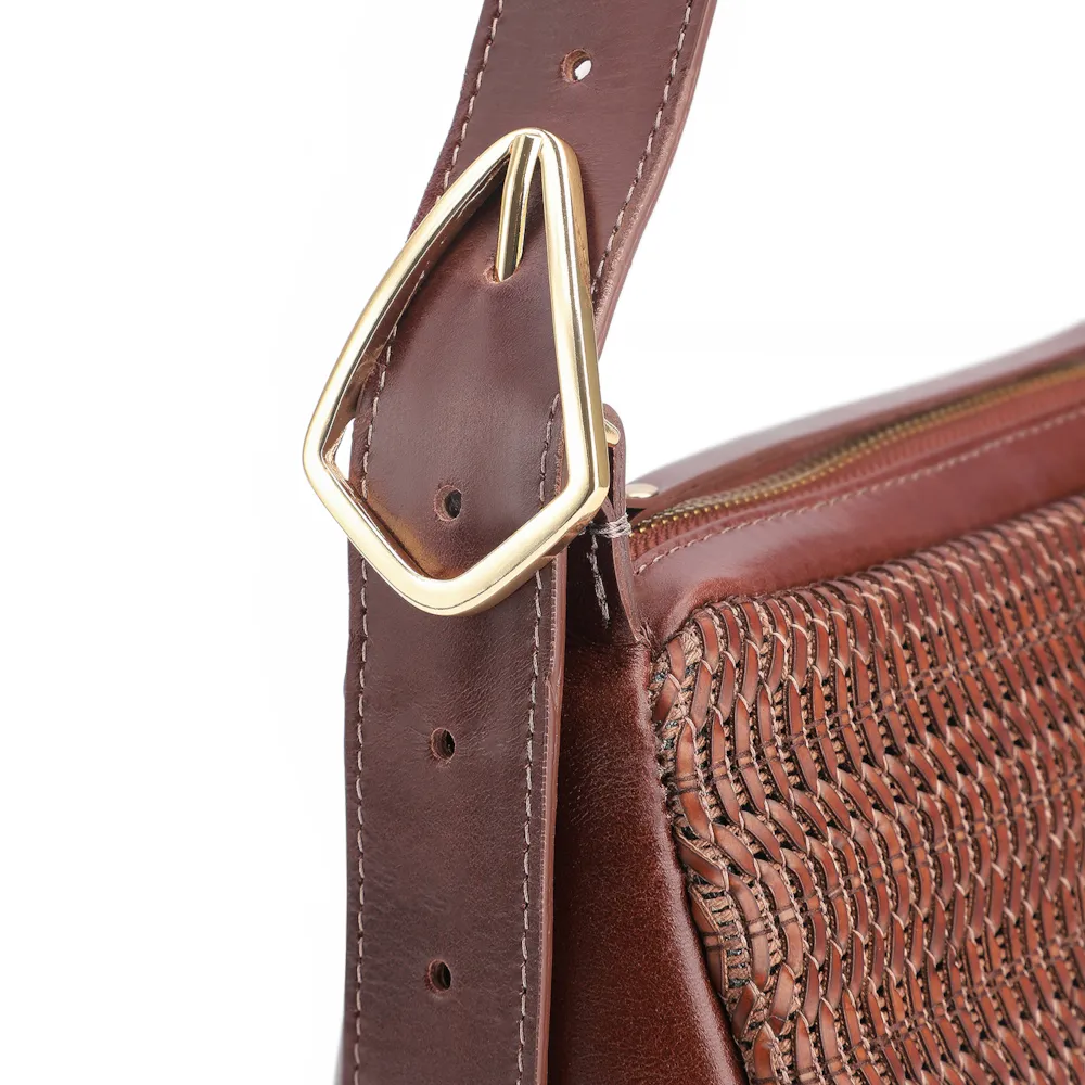 Bolsa De Ombro Couro Marrom/Alt Tramado Marrom - imagem 5