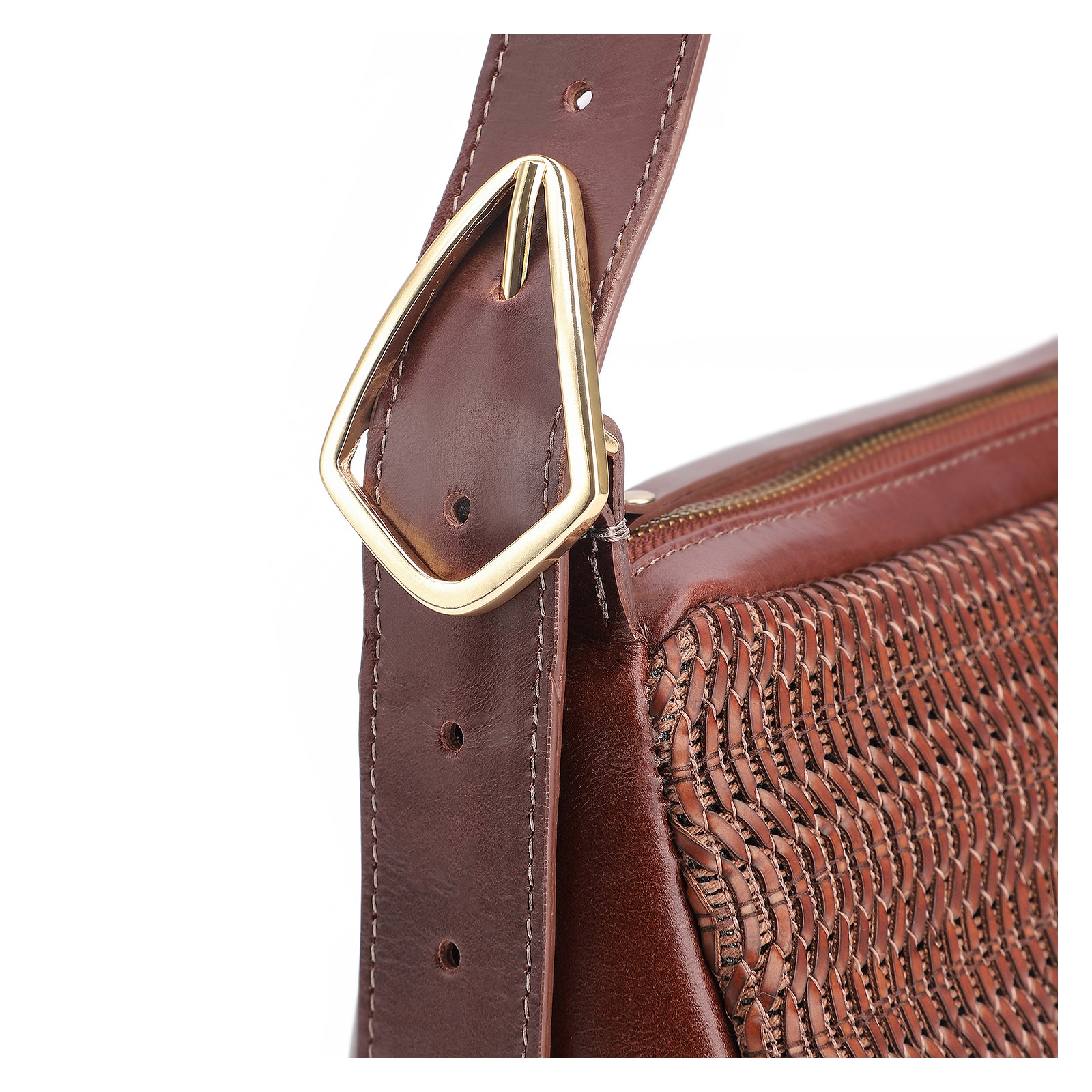 Bolsa De Ombro Couro Marrom/Alt Tramado Marrom