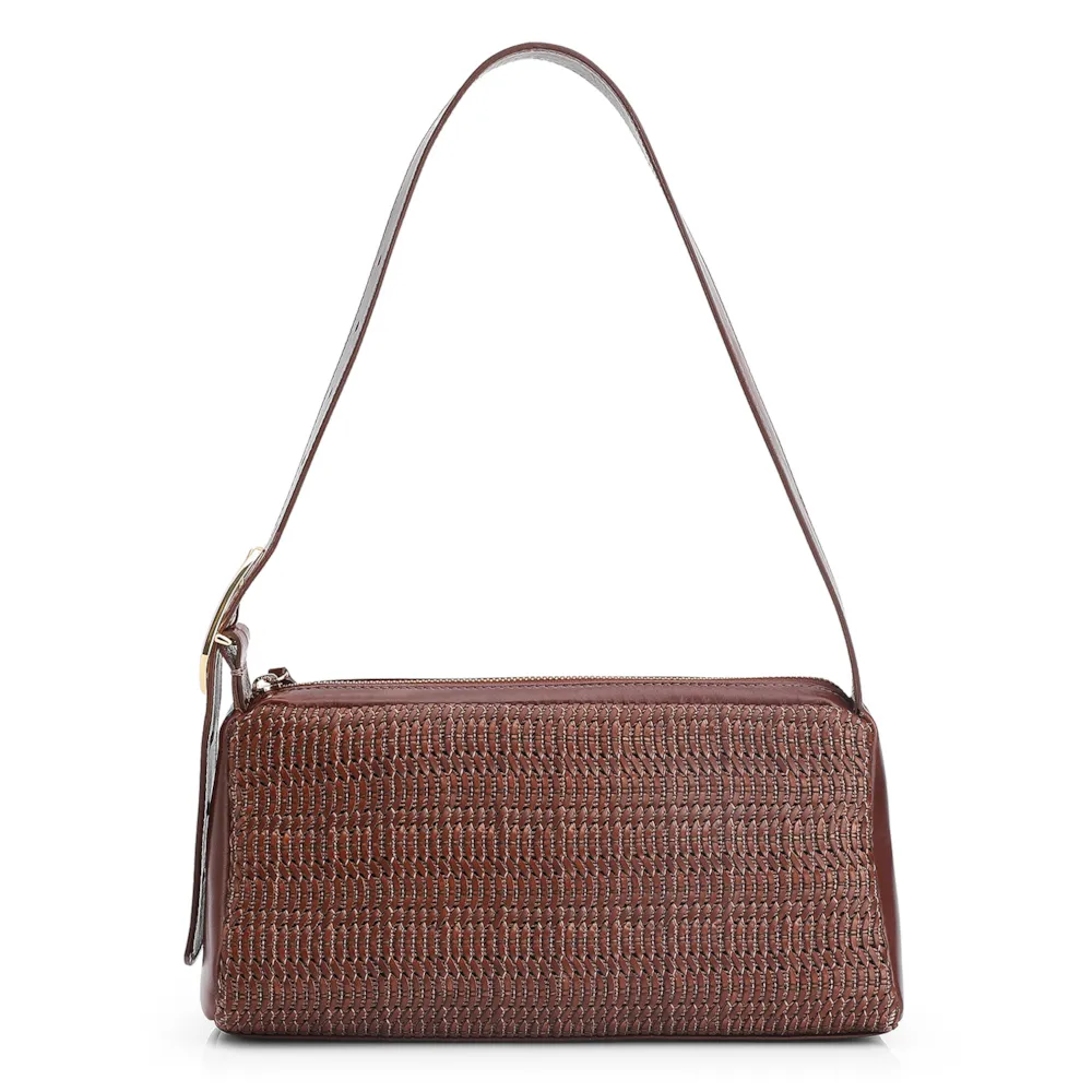 Bolsa De Ombro Couro Marrom/Alt Tramado Marrom