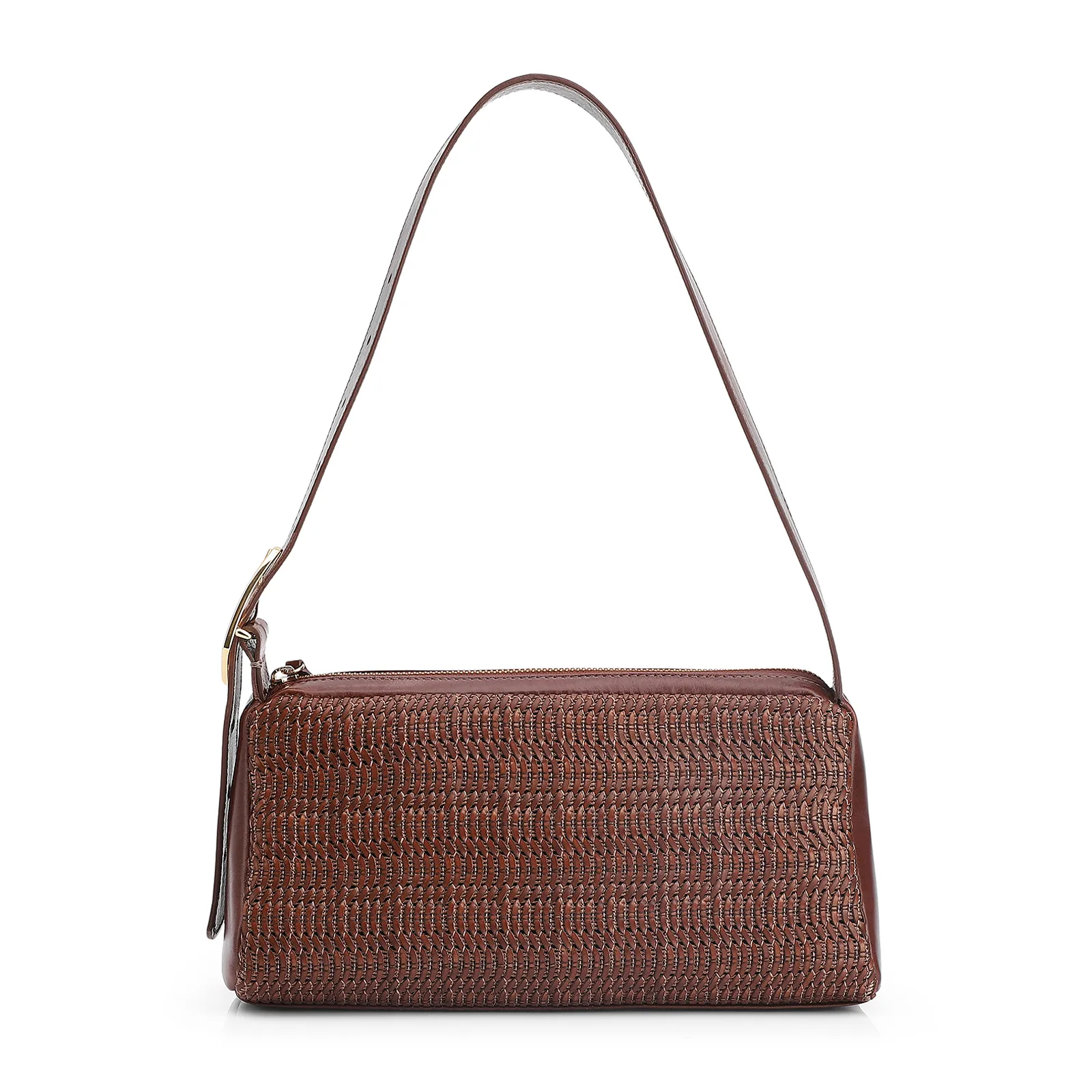 Bolsa De Ombro Couro Marrom/Alt Tramado Marrom