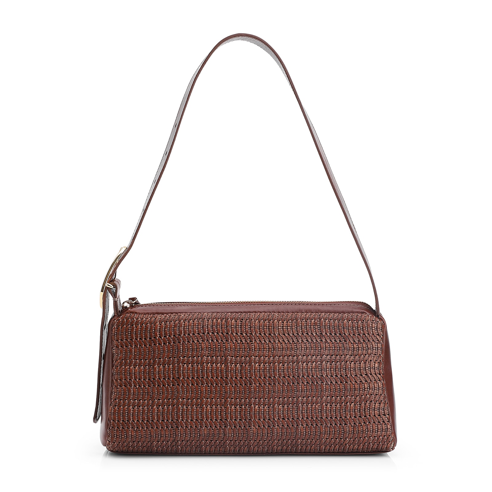 Bolsa De Ombro Couro Marrom/Alt Tramado Marrom