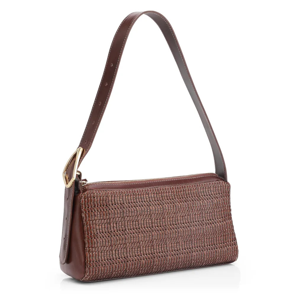 Bolsa De Ombro Couro Marrom/Alt Tramado Marrom - imagem 3