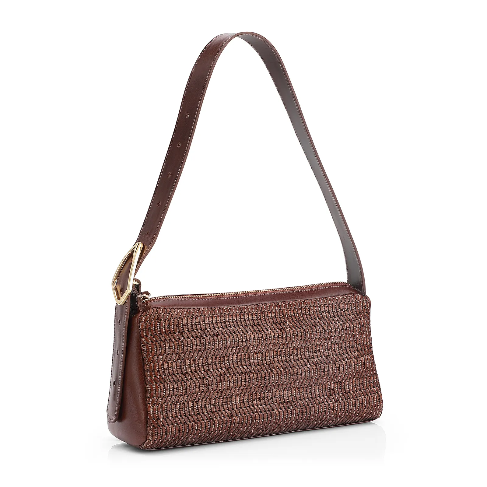 Bolsa De Ombro Couro Marrom/Alt Tramado Marrom