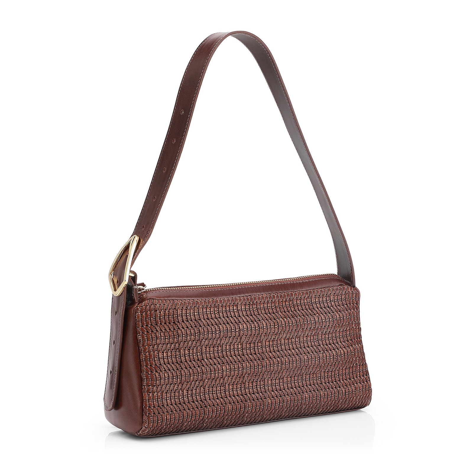 Bolsa De Ombro Couro Marrom/Alt Tramado Marrom