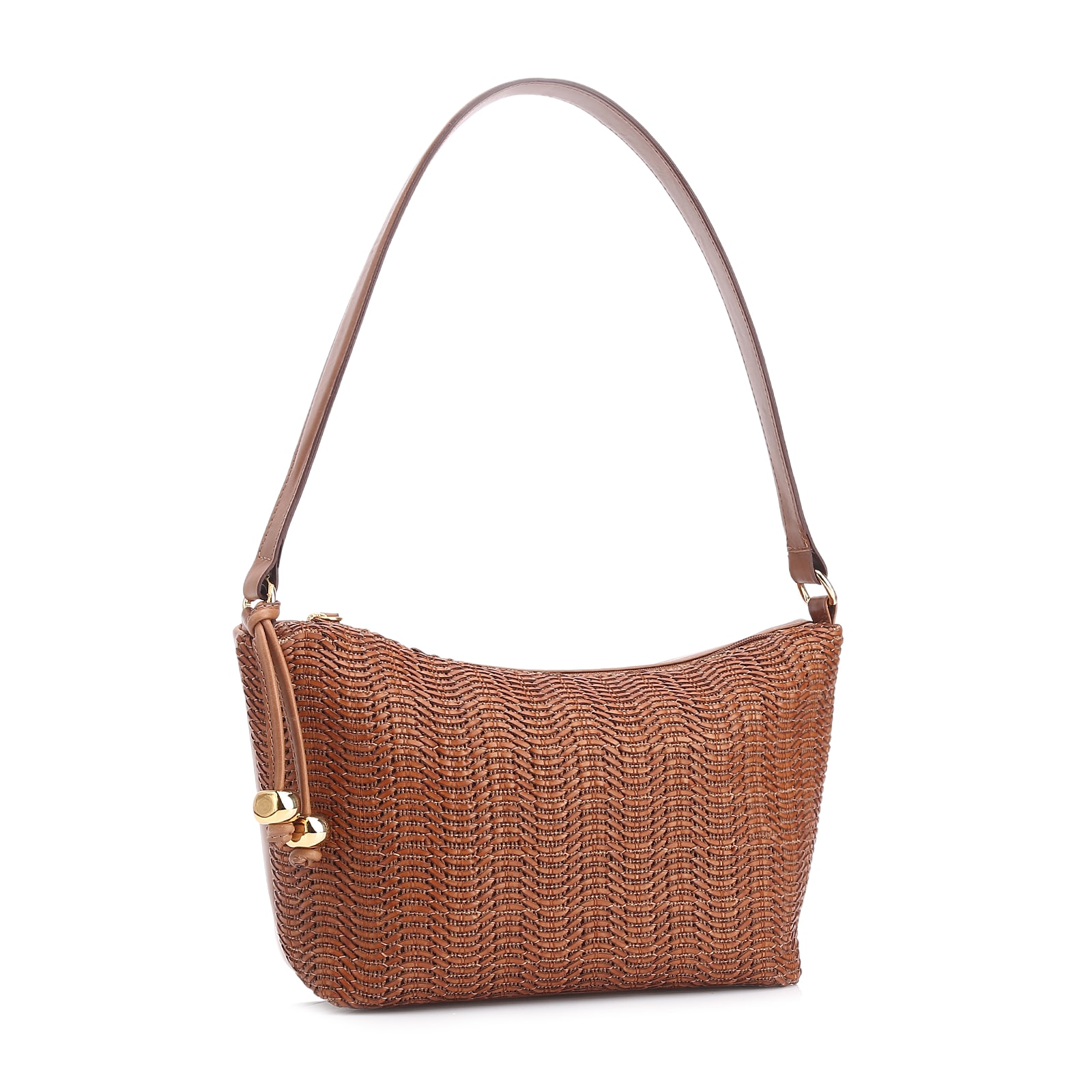 Bolsa De Ombro Couro Marrom/Alt Tramado Marrom
