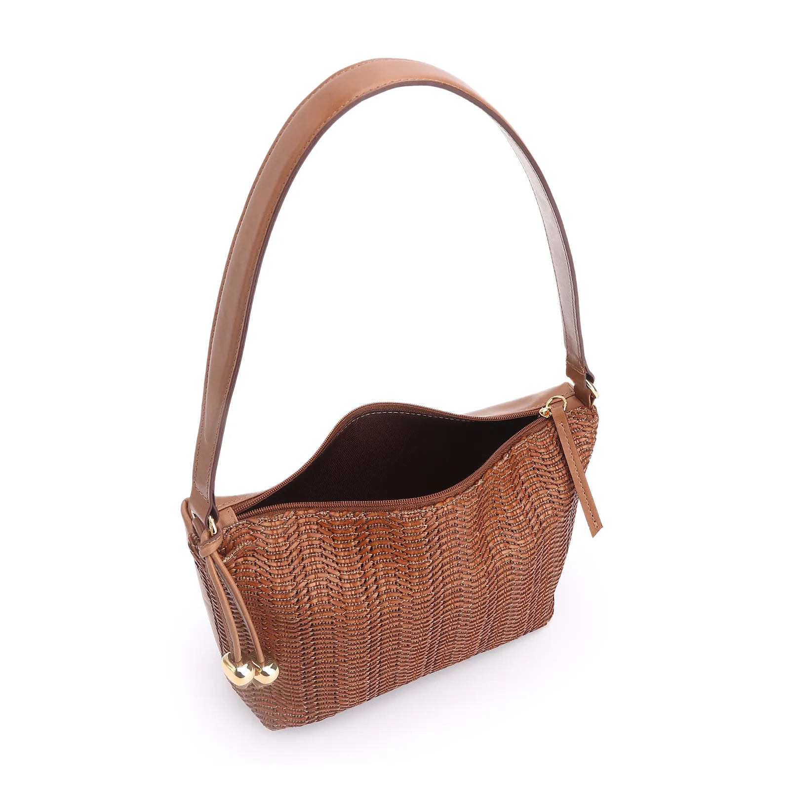 Bolsa De Ombro Couro Marrom/Alt Tramado Marrom