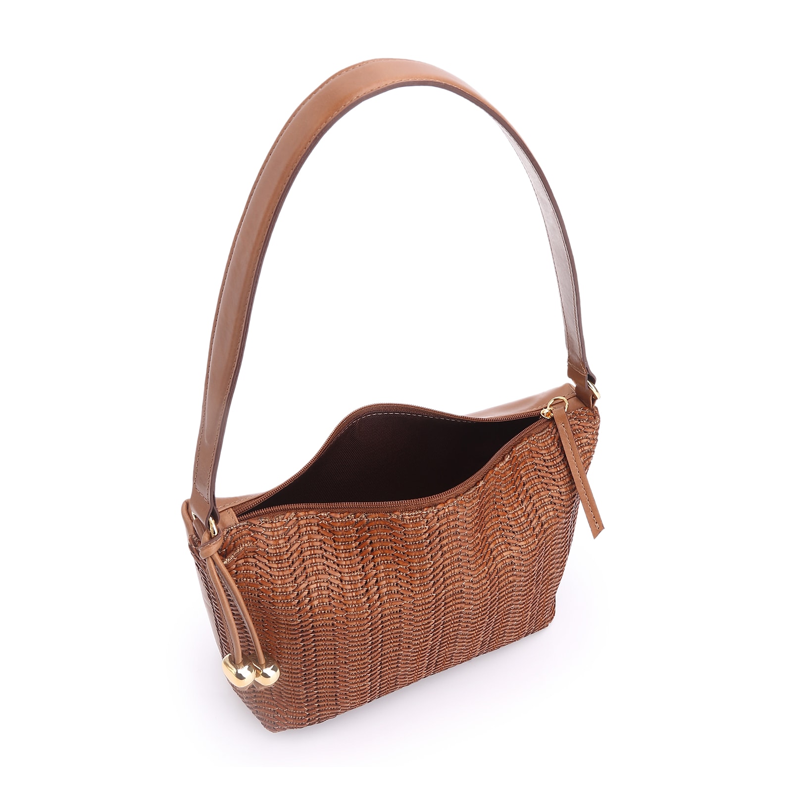 Bolsa De Ombro Couro Marrom/Alt Tramado Marrom