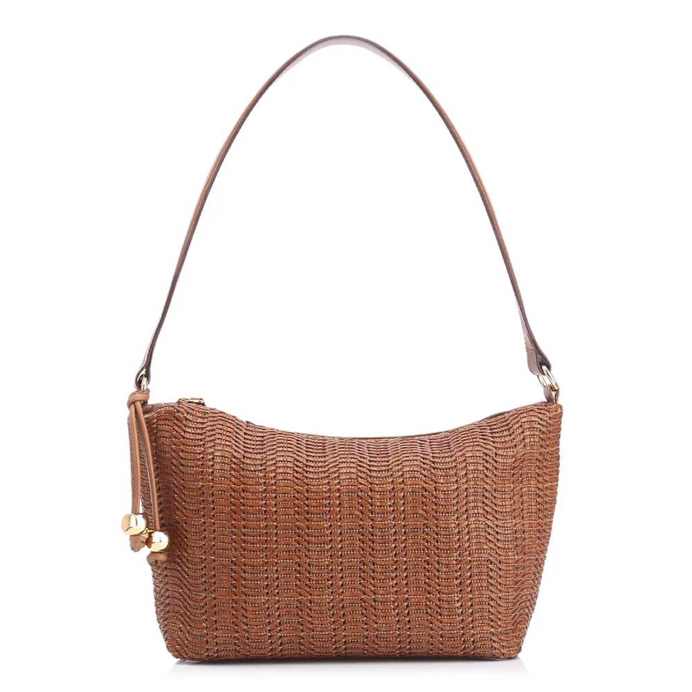 Bolsa De Ombro Couro Marrom/Alt Tramado Marrom
