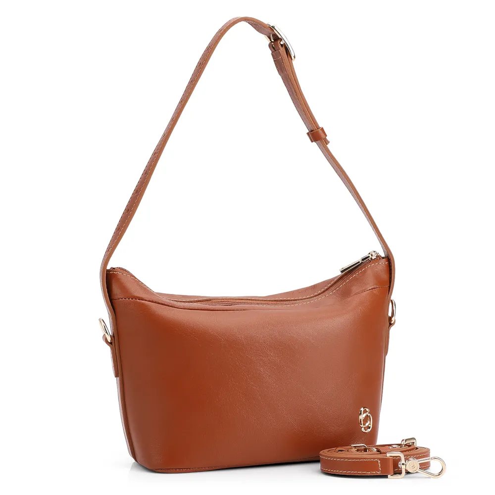 Bolsa De Ombro Couro Marrom Claro - imagem 2