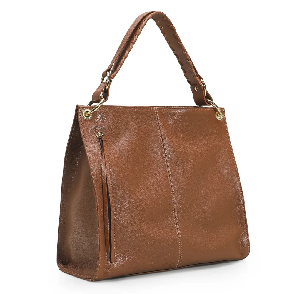 Bolsa De Ombro Couro Marrom Claro - imagem 2