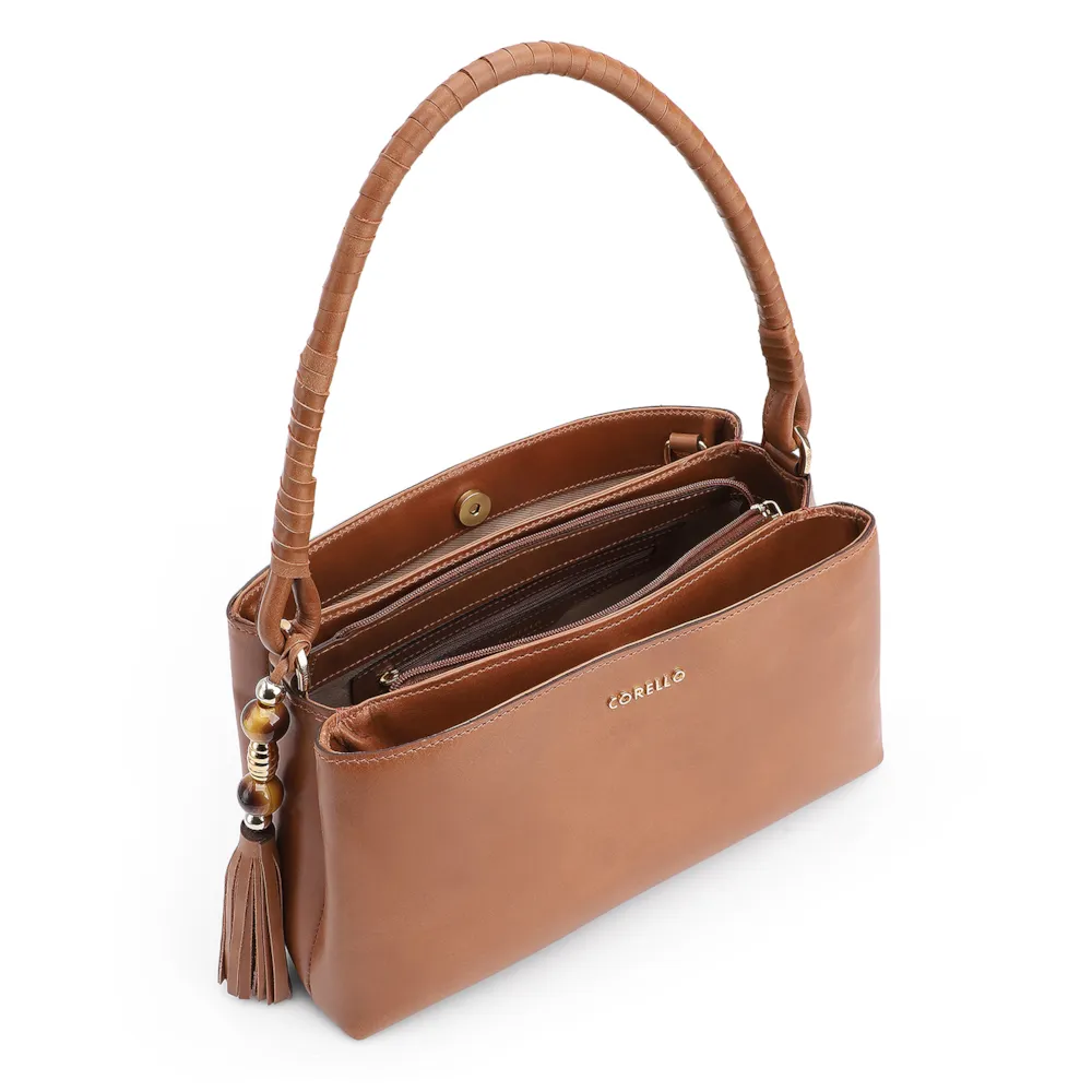 Bolsa De Ombro Couro Marrom Claro - imagem 4