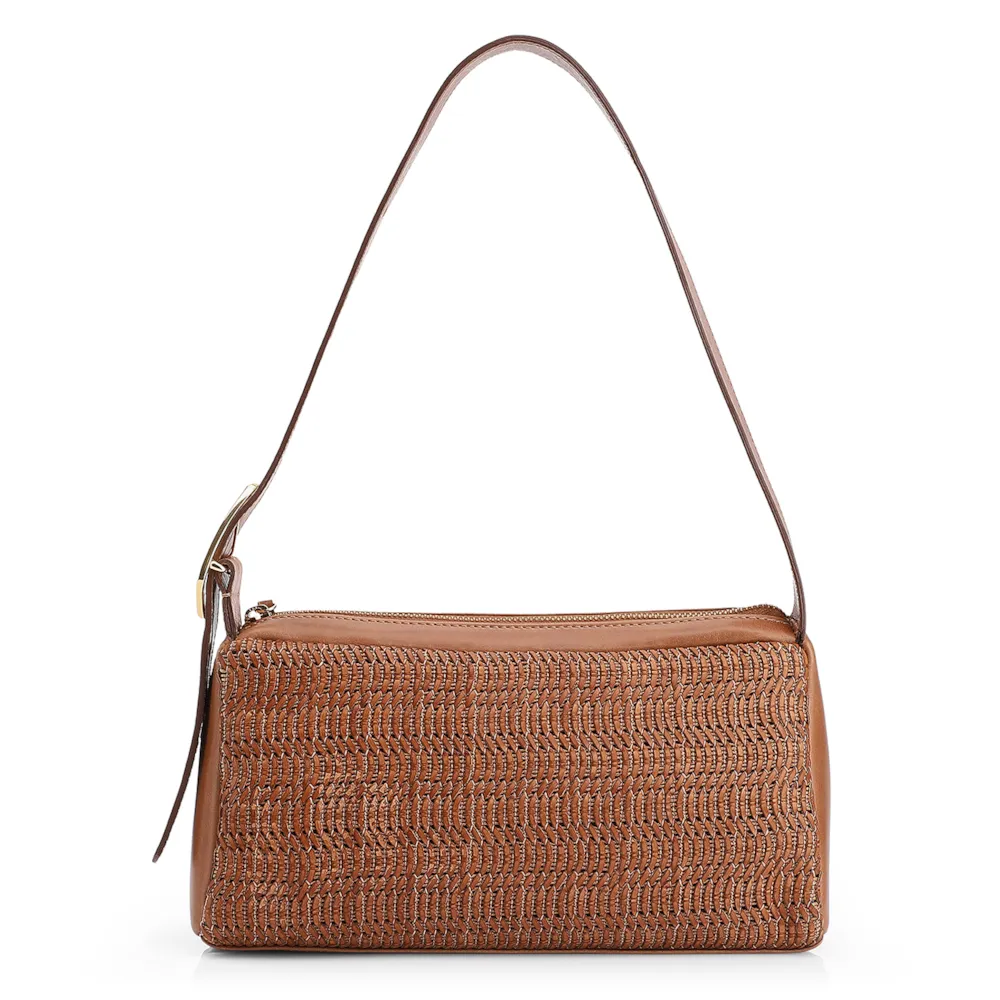Bolsa De Ombro Couro Marrom Claro/Alt Tramado Marrom Claro