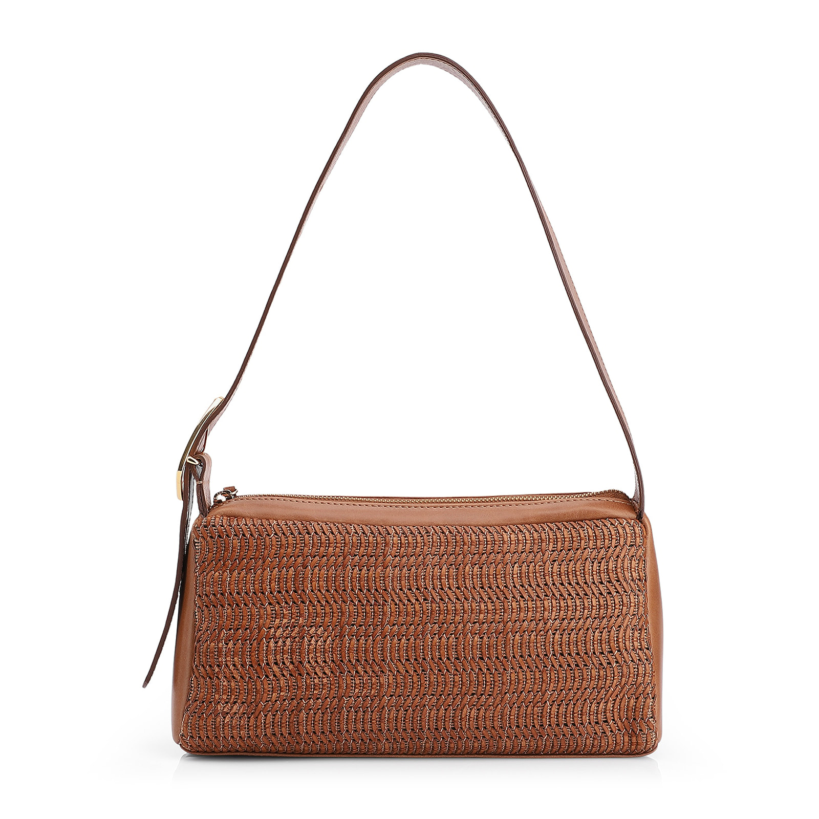 Bolsa De Ombro Couro Marrom Claro/Alt Tramado Marrom Claro