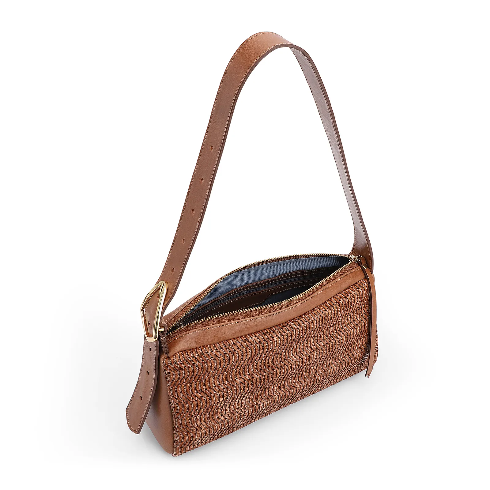 Bolsa De Ombro Couro Marrom Claro/Alt Tramado Marrom Claro