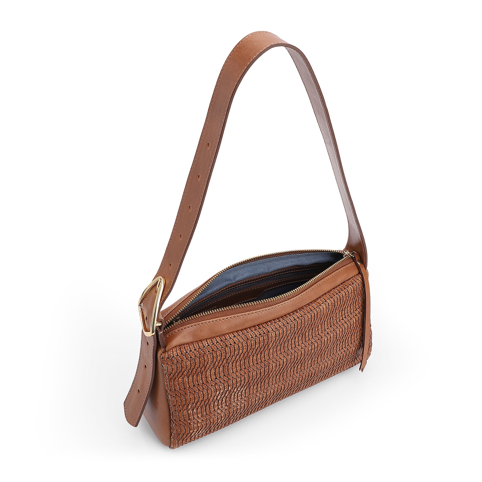 Bolsa De Ombro Couro Marrom Claro/Alt Tramado Marrom Claro