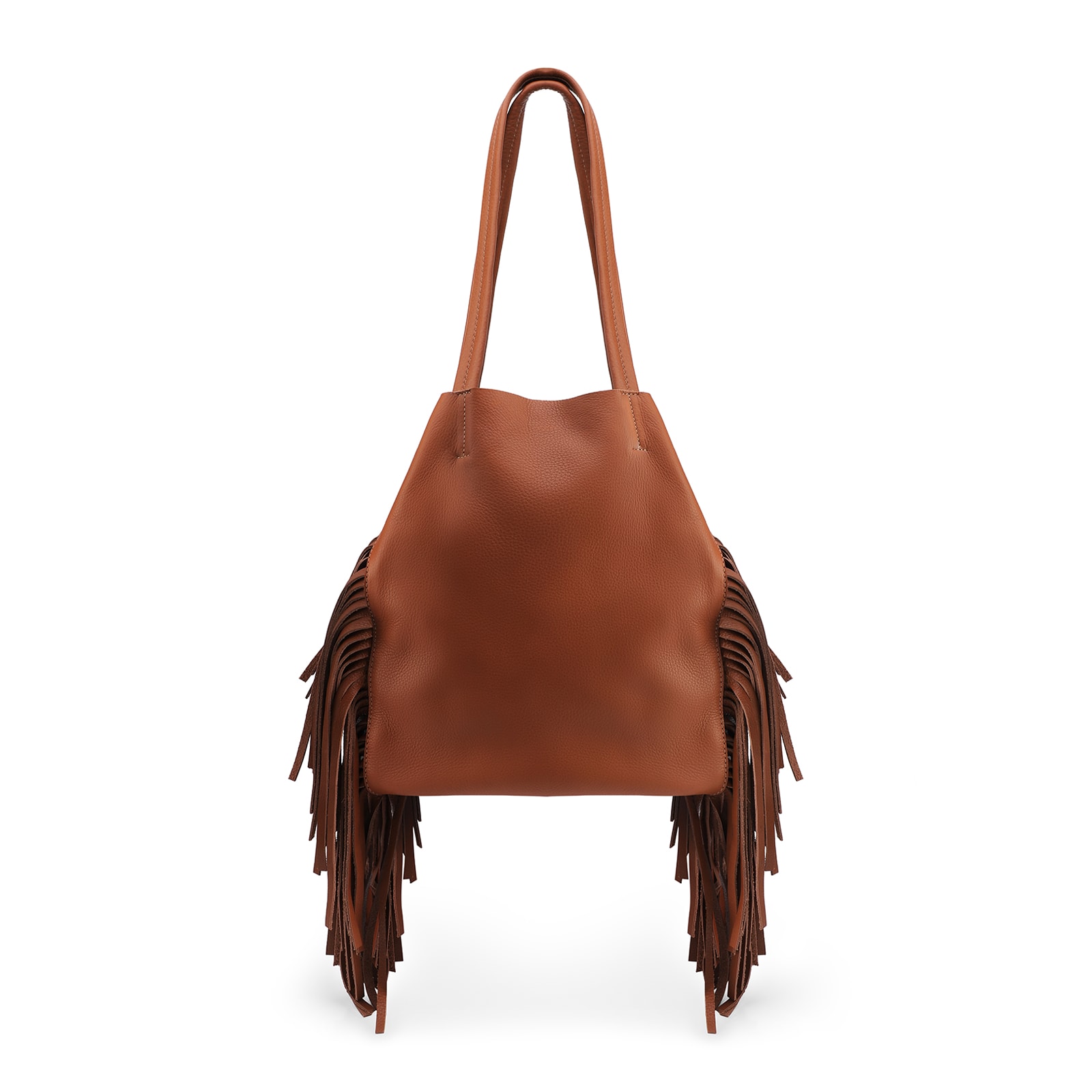 Bolsa De Ombro Couro Marrom Claro Franjas