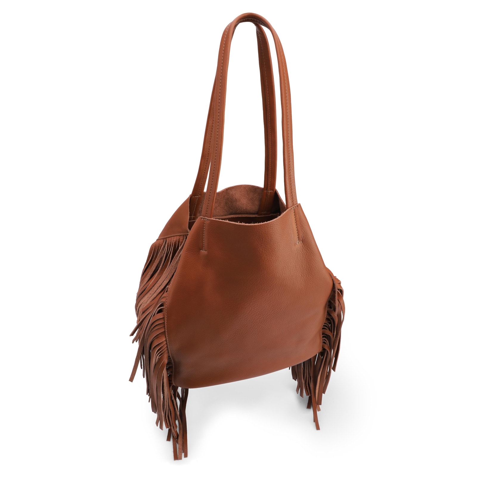 Bolsa De Ombro Couro Marrom Claro Franjas