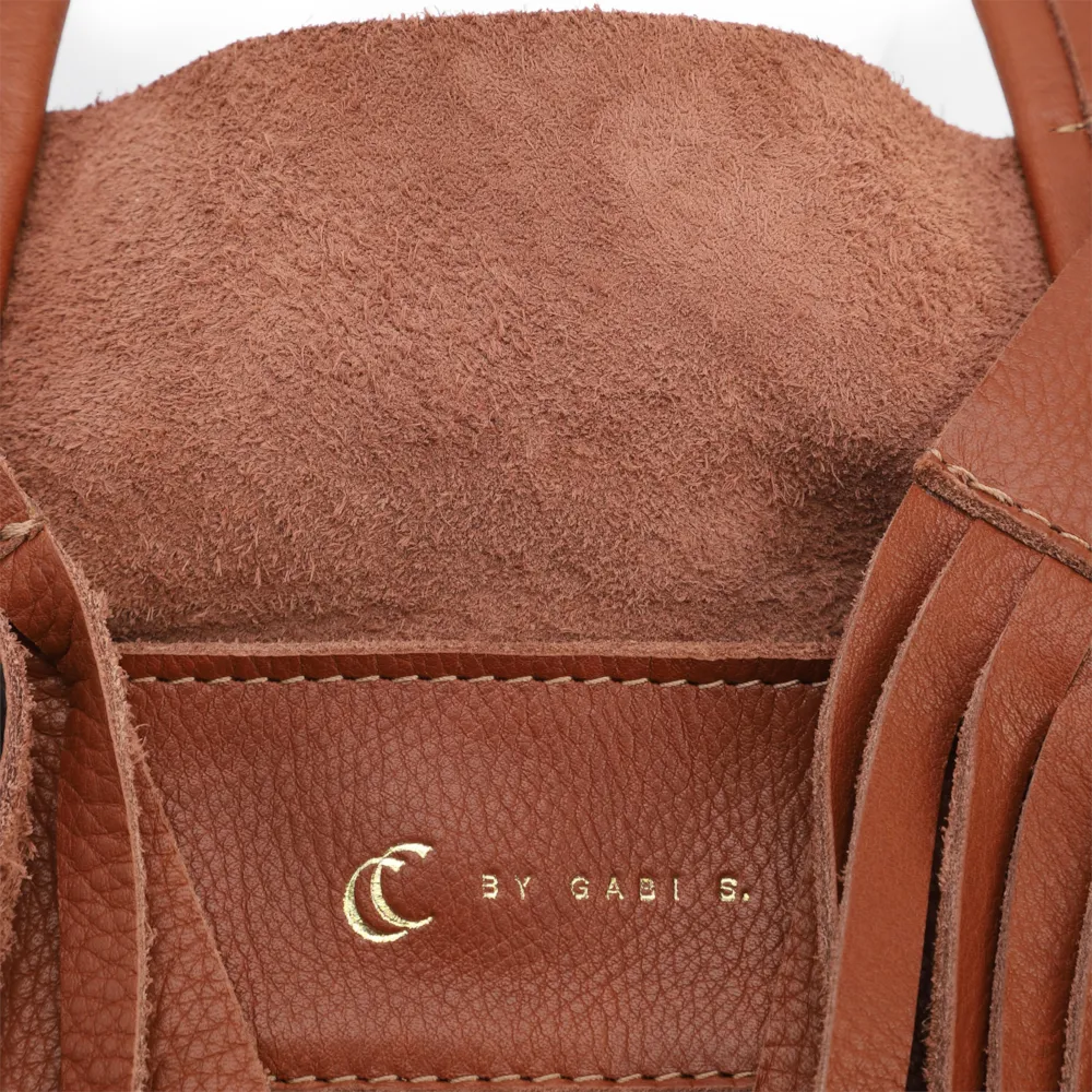 Bolsa De Ombro Couro Marrom Claro Franjas - imagem 6