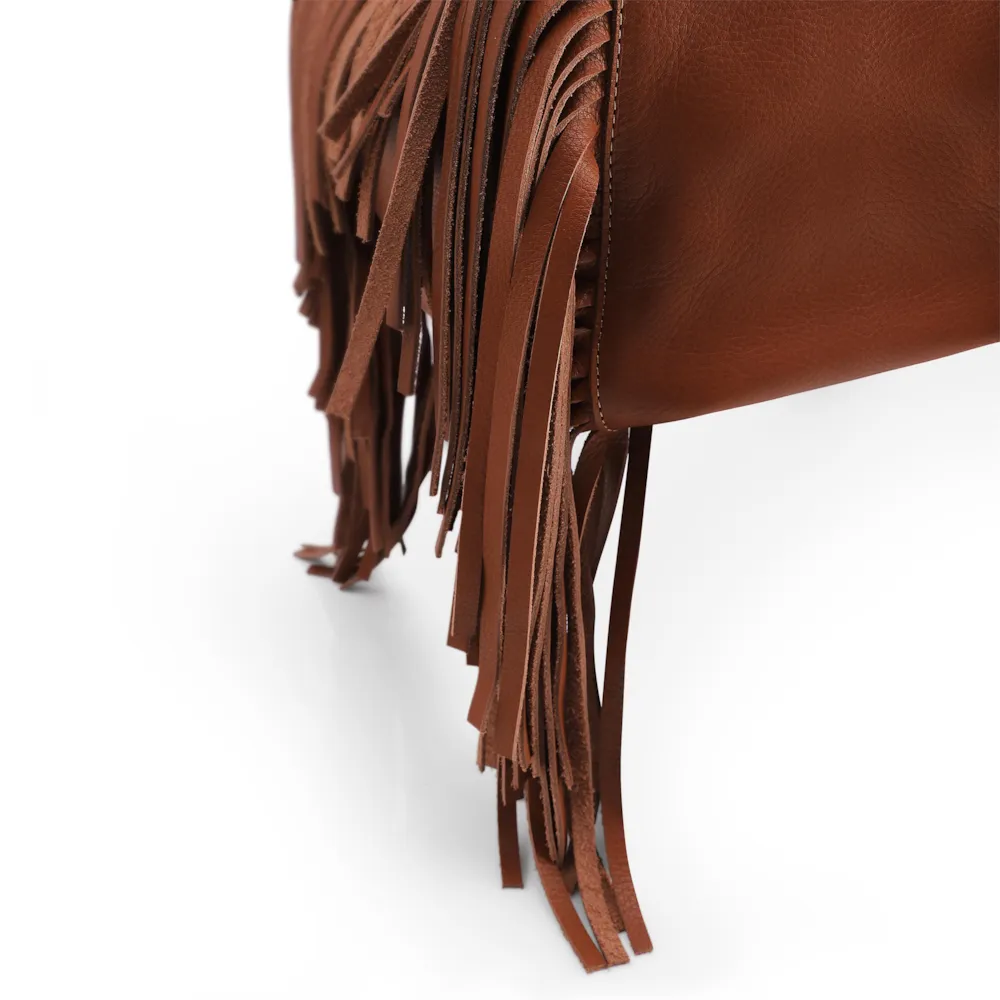 Bolsa De Ombro Couro Marrom Claro Franjas - imagem 7