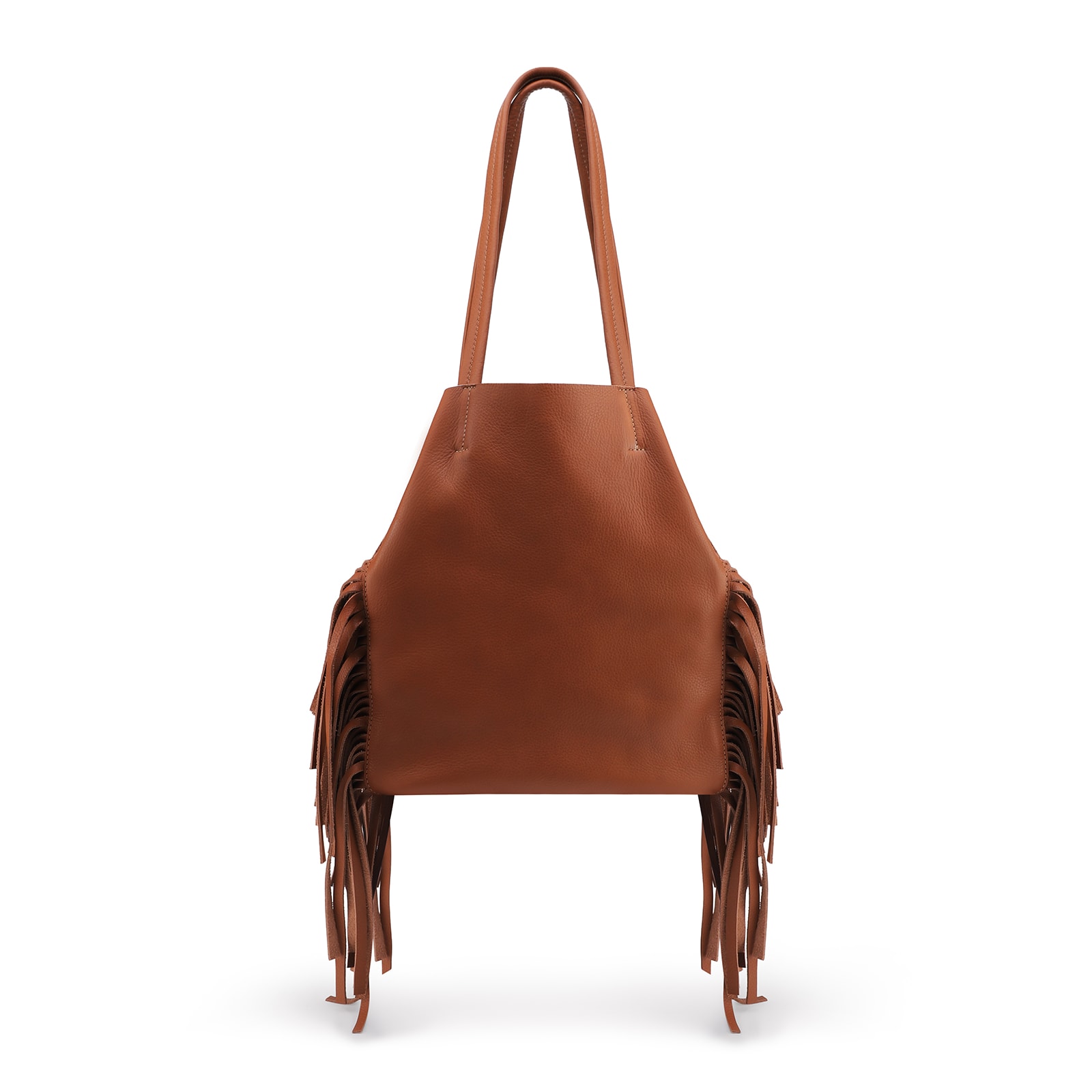 Bolsa De Ombro Couro Marrom Claro Franjas