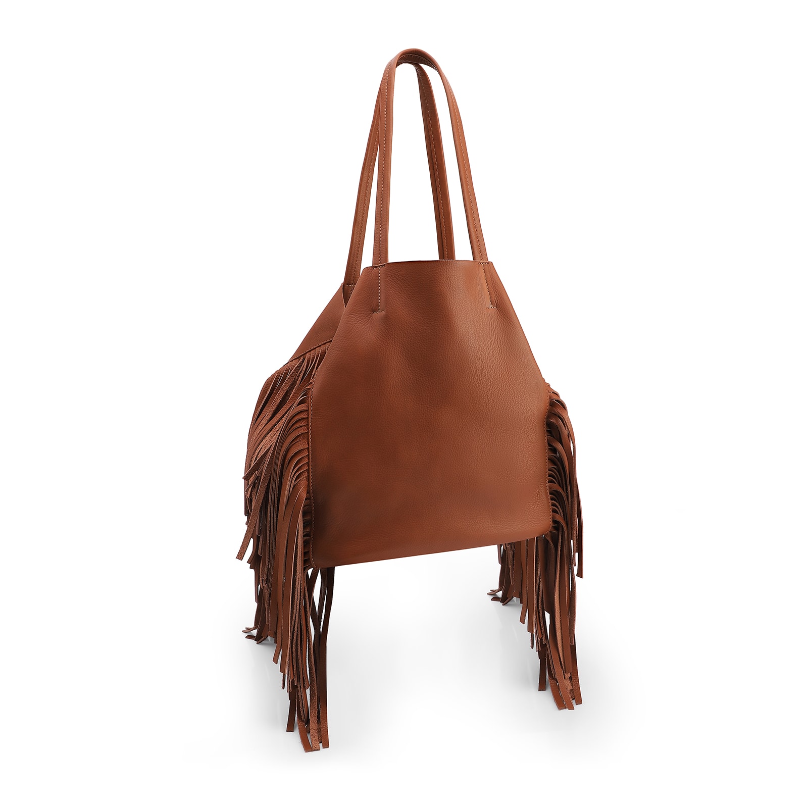 Bolsa De Ombro Couro Marrom Claro Franjas