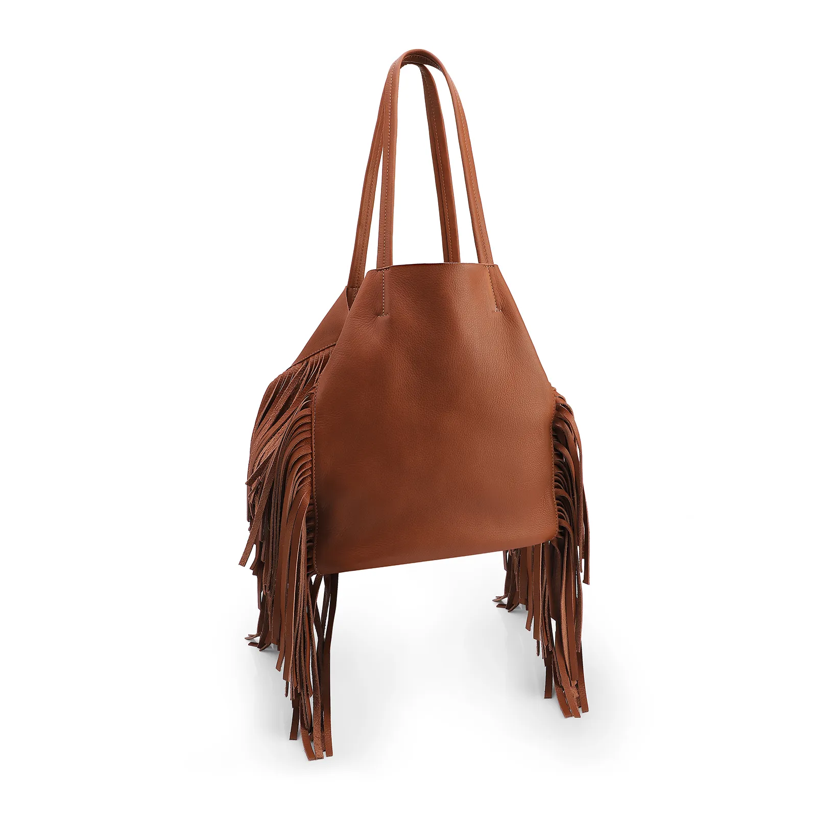 Bolsa De Ombro Couro Marrom Claro Franjas