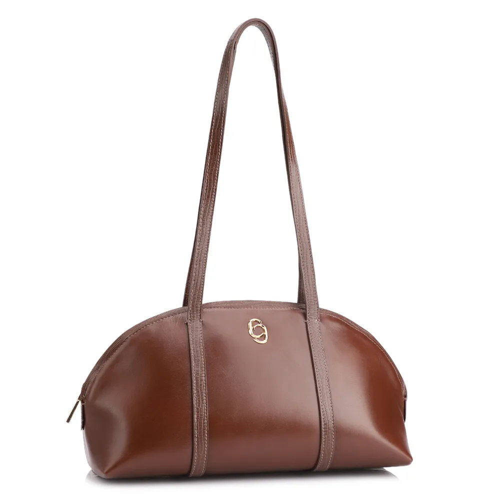 Bolsa De Ombro Couro Marrom/Couro Lezard Marrom - imagem 3