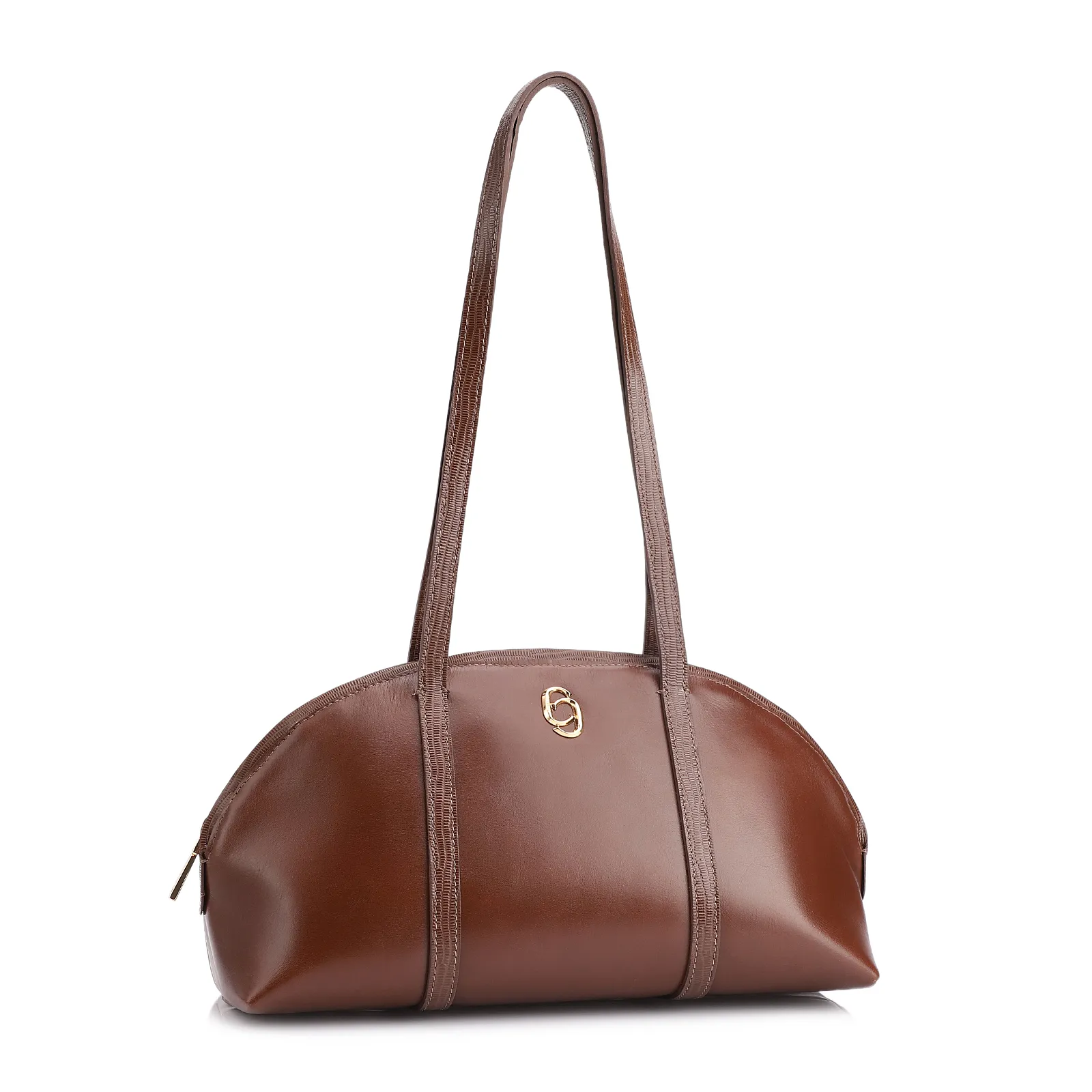 Bolsa De Ombro Couro Marrom/Couro Lezard Marrom