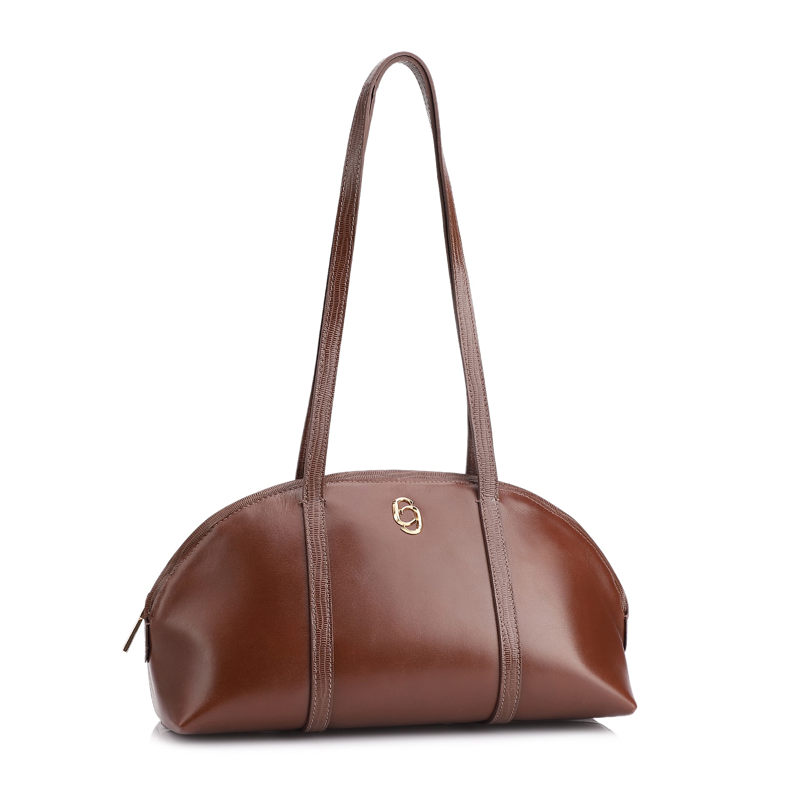 Bolsa De Ombro Couro Marrom/Couro Lezard Marrom