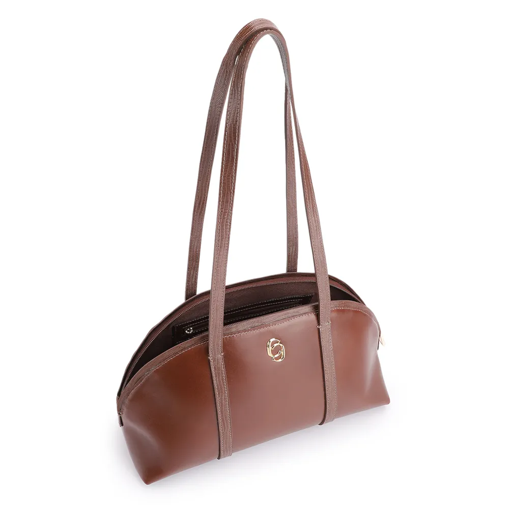 Bolsa De Ombro Couro Marrom/Couro Lezard Marrom - imagem 5