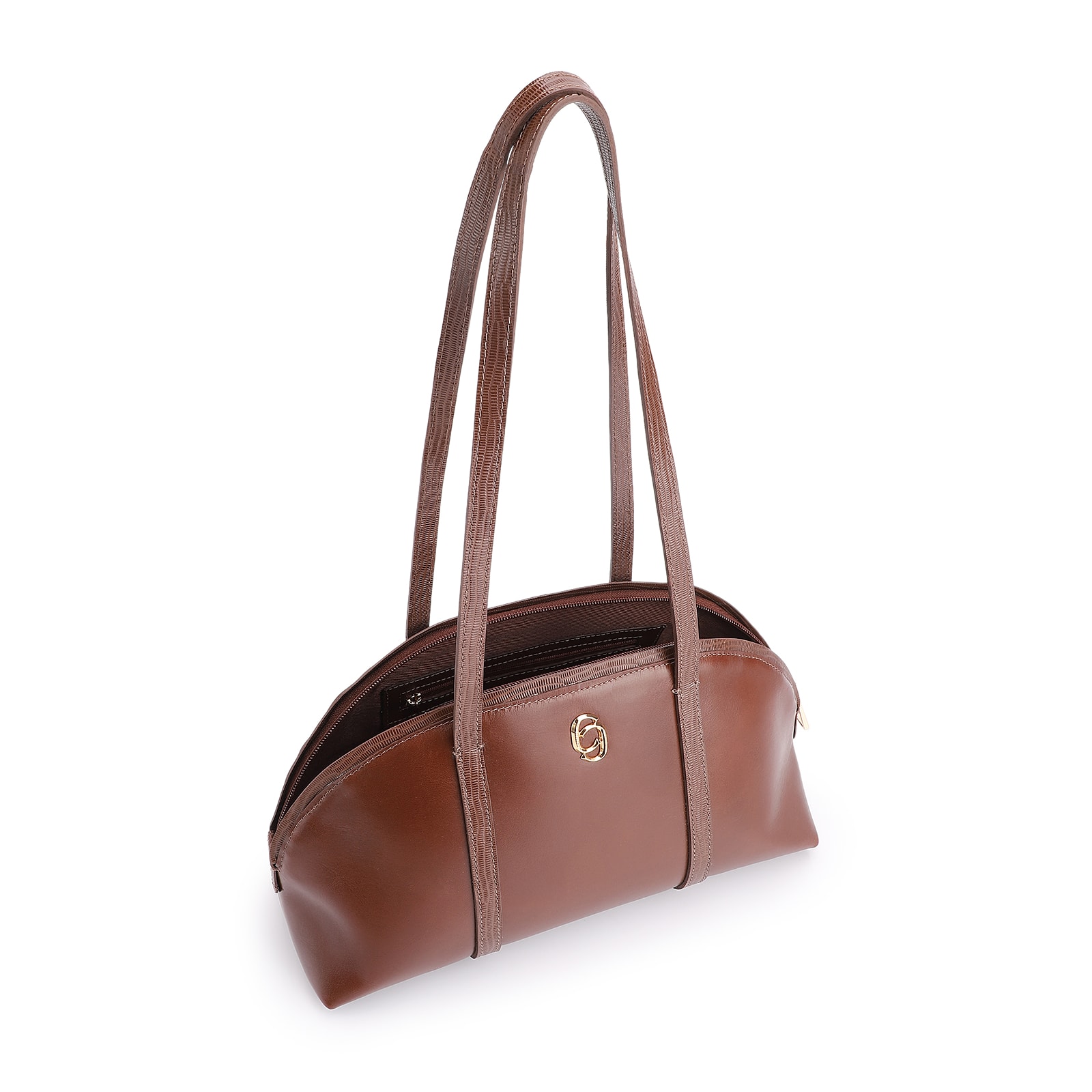 Bolsa De Ombro Couro Marrom/Couro Lezard Marrom