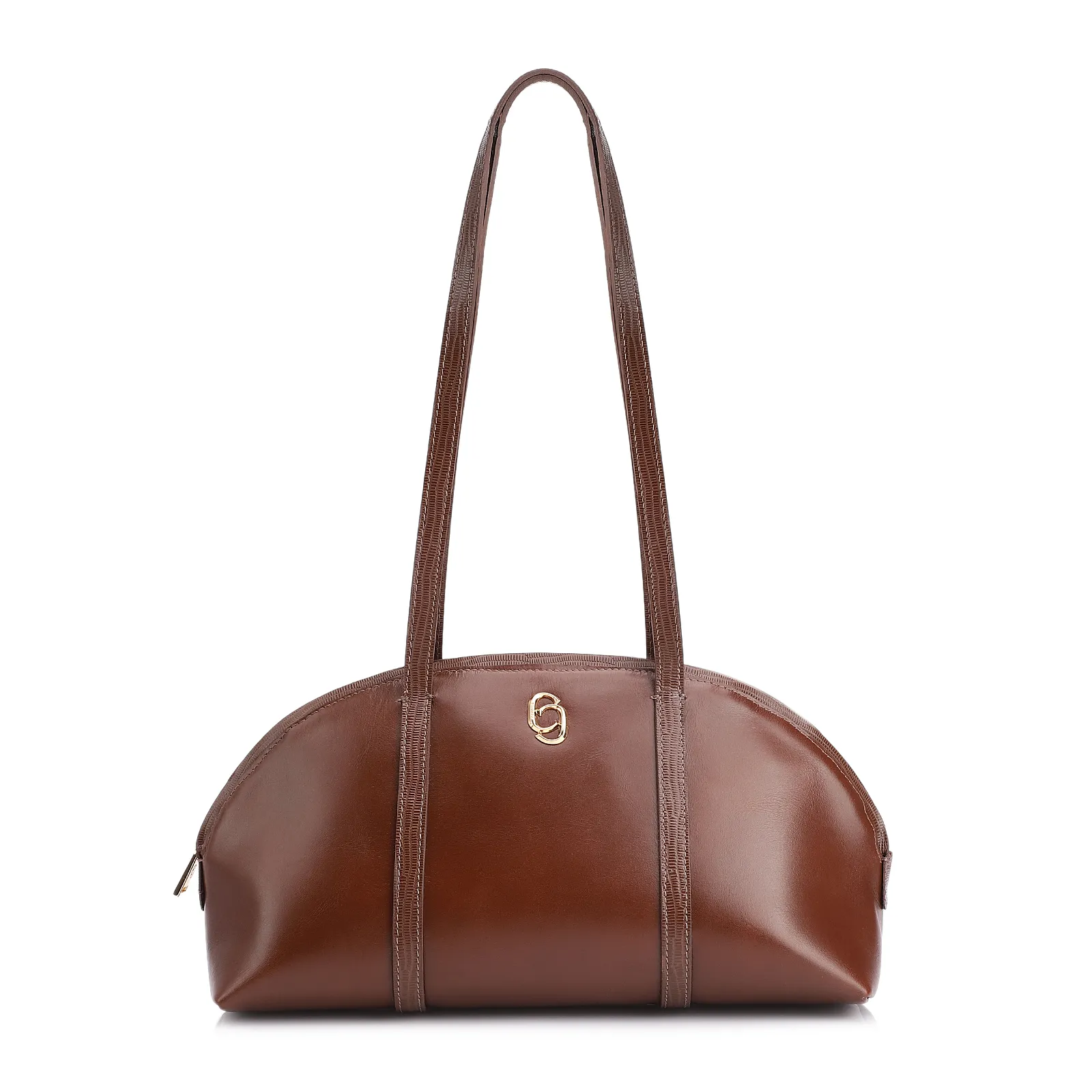 Bolsa De Ombro Couro Marrom/Couro Lezard Marrom