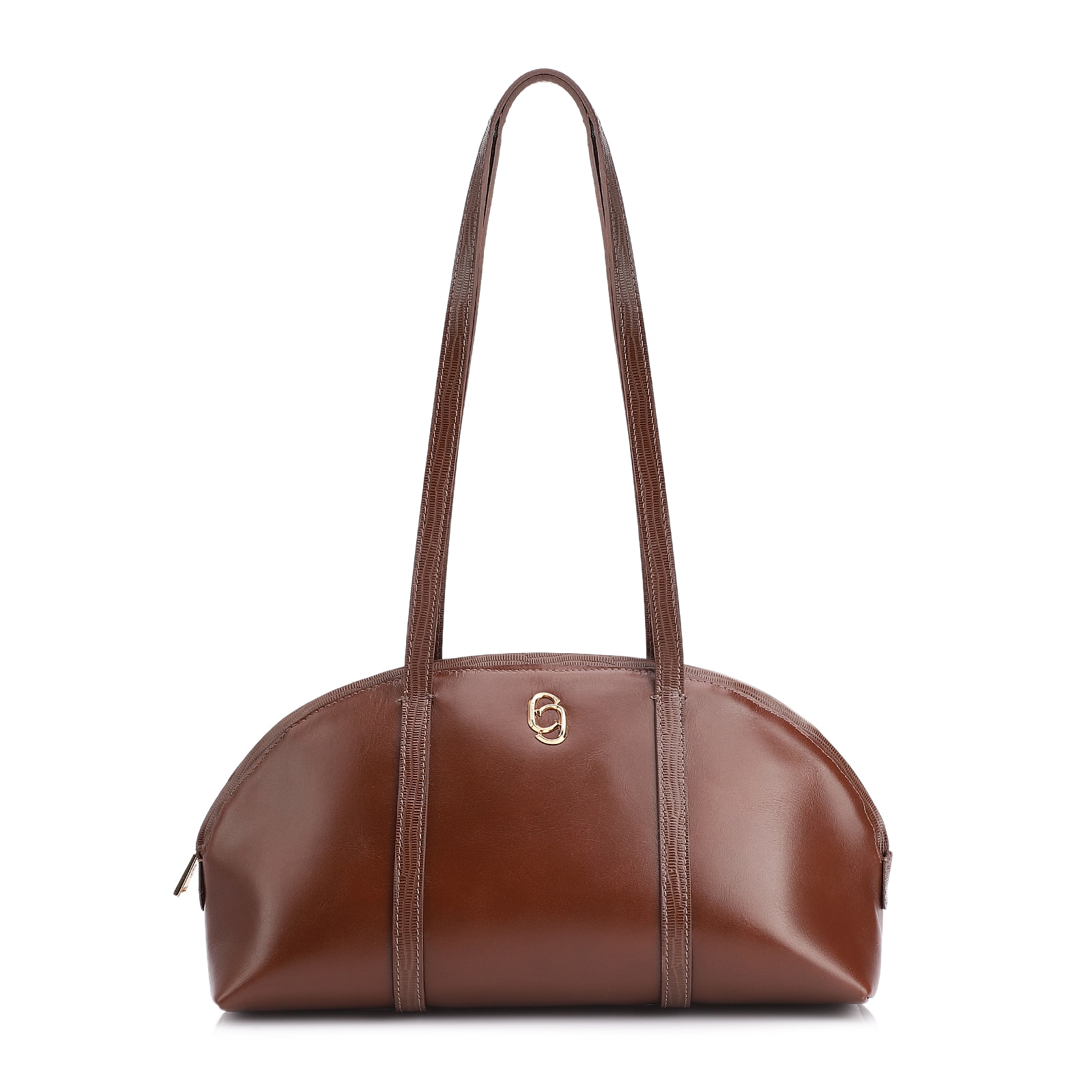 Bolsa De Ombro Couro Marrom/Couro Lezard Marrom