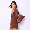 Bolsa De Ombro Couro Marrom/Couro Lezard Marrom - imagem 2