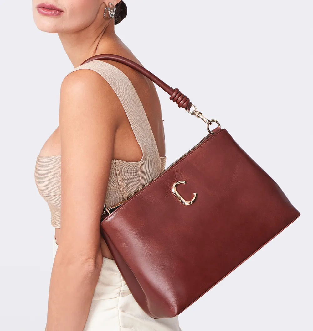 Bolsa De Ombro Couro Marrom Escuro - imagem 2