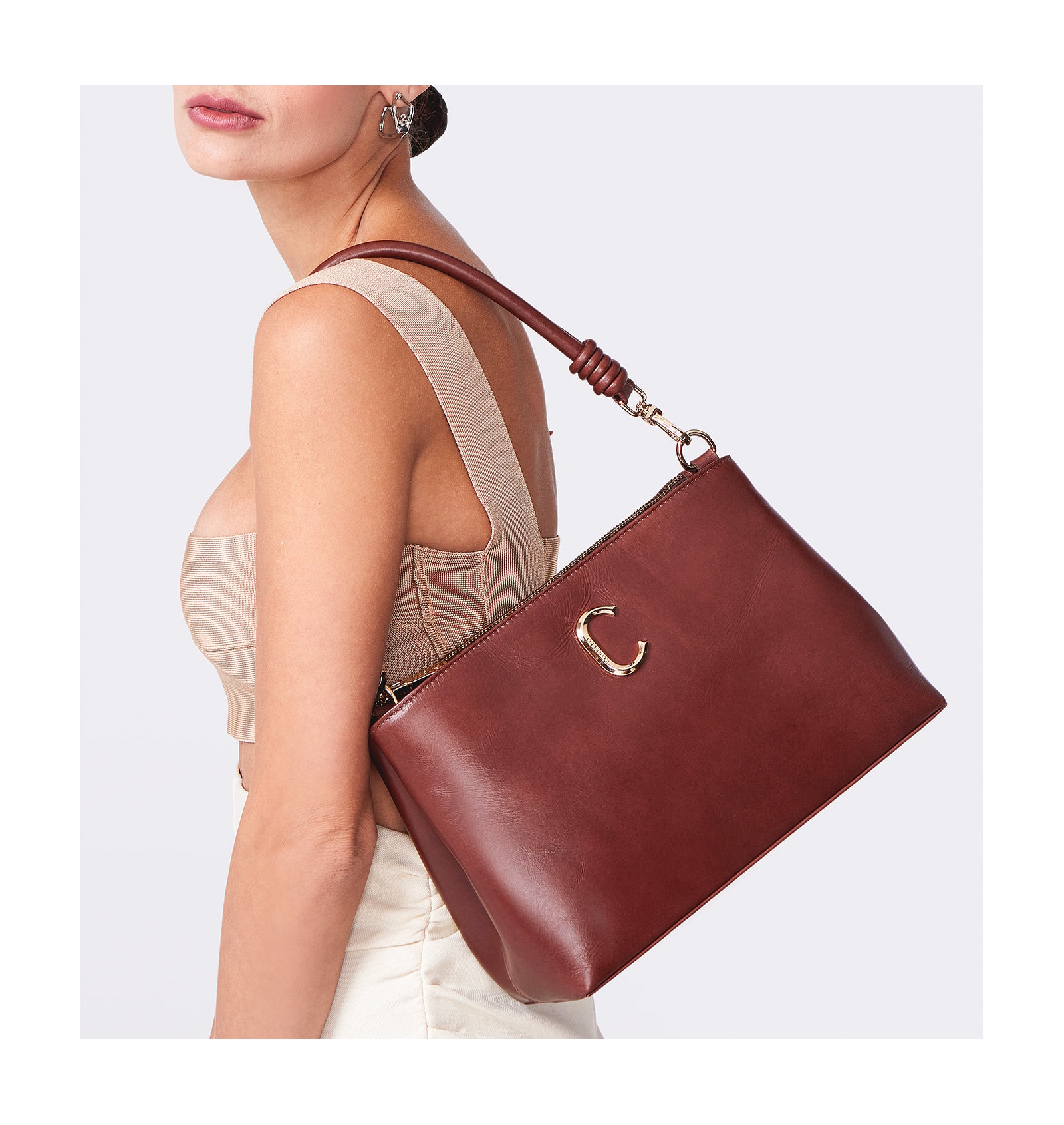 Bolsa De Ombro Couro Marrom Escuro