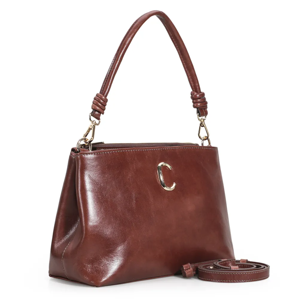 Bolsa De Ombro Couro Marrom Escuro - imagem 3