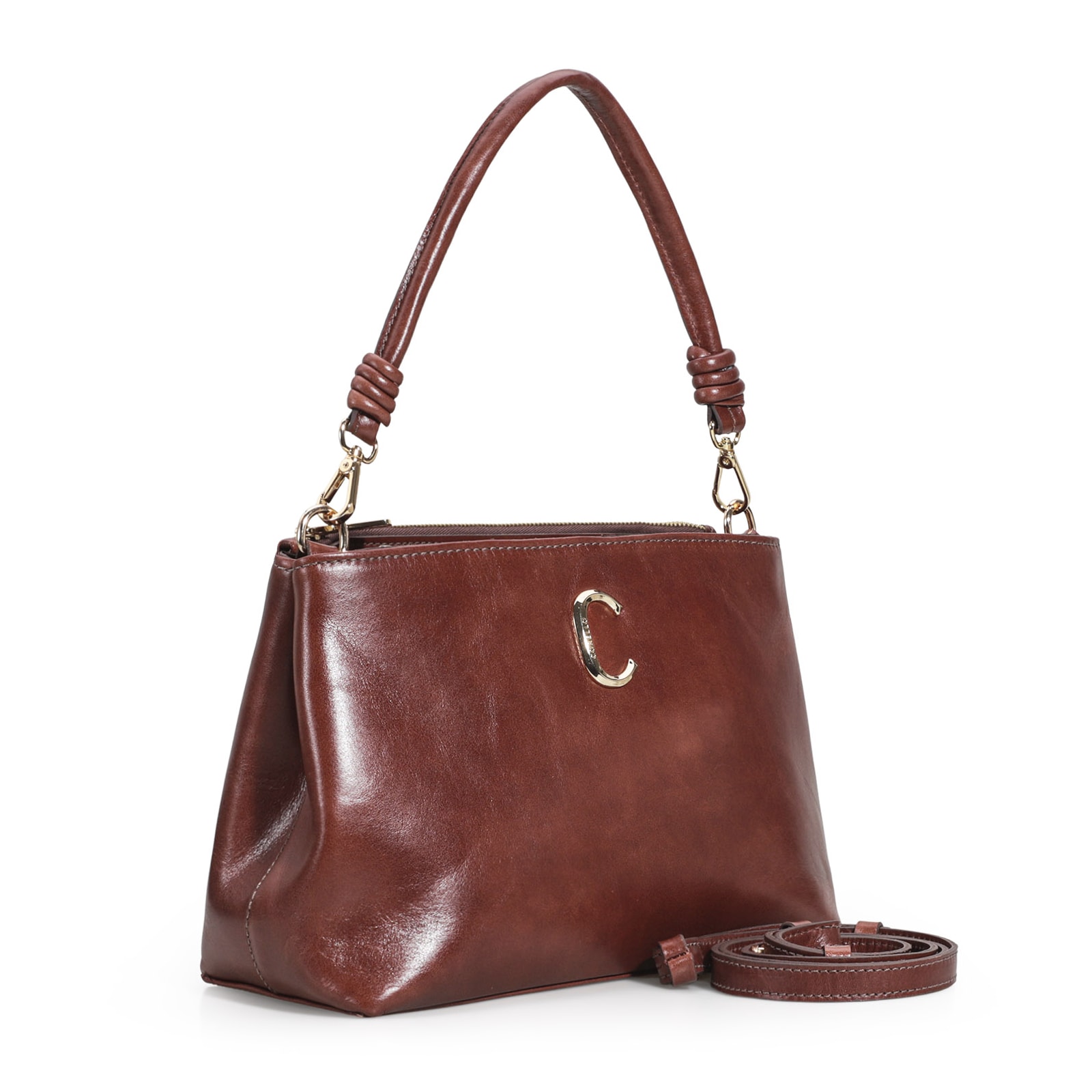 Bolsa De Ombro Couro Marrom Escuro