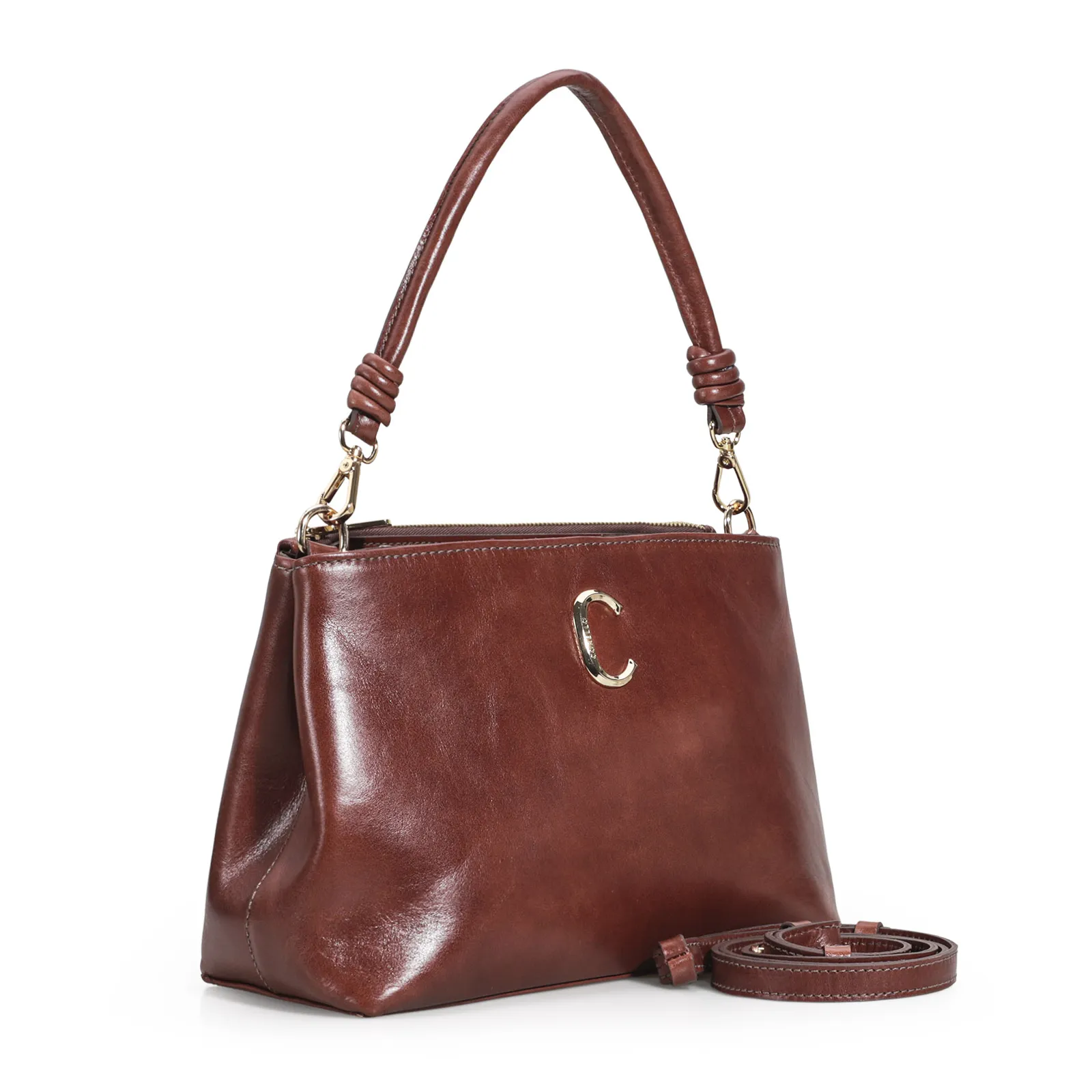 Bolsa De Ombro Couro Marrom Escuro