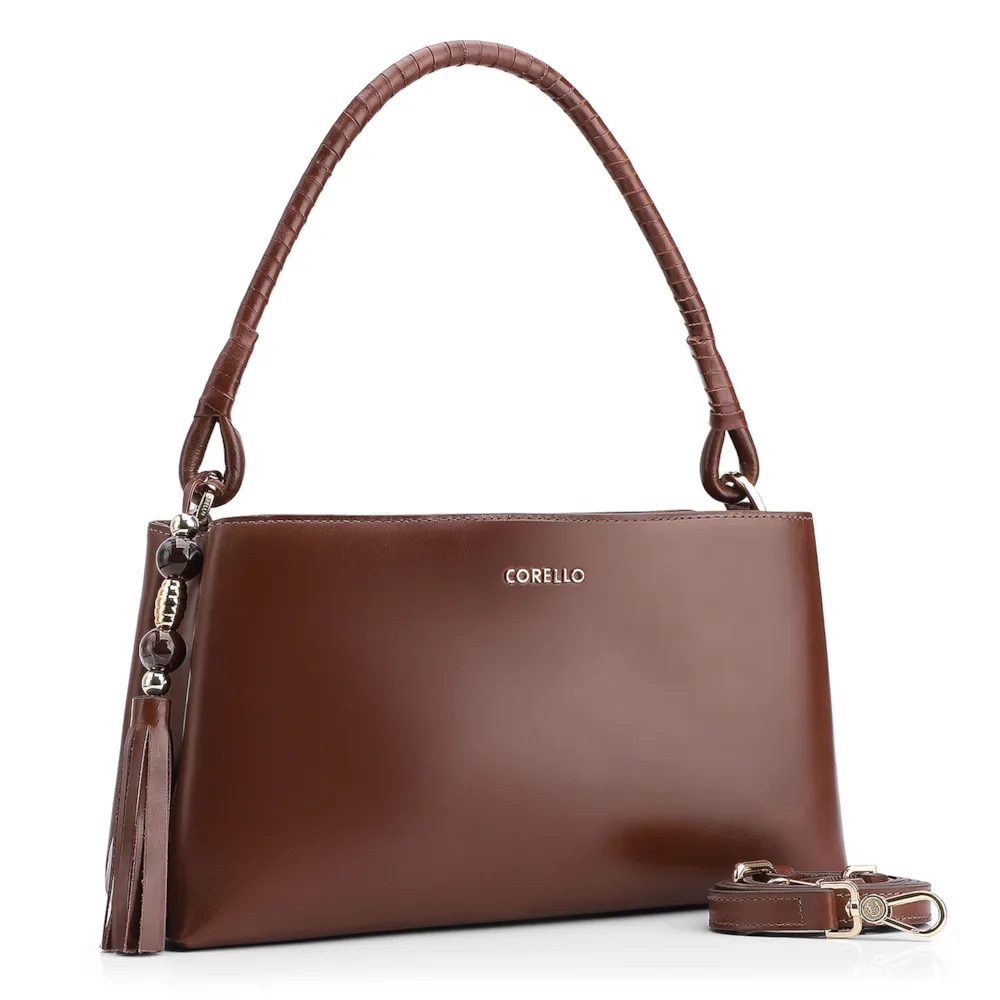 Bolsa De Ombro Couro Marrom Escuro - imagem 2