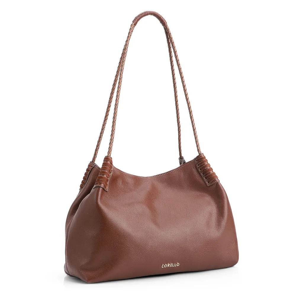 Bolsa De Ombro Couro Marrom Escuro /Couro Nobuck Marrom Escuro - imagem 3