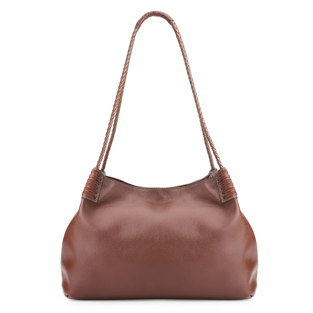 Bolsa De Ombro Couro Marrom Escuro /Couro Nobuck Marrom Escuro - imagem 4