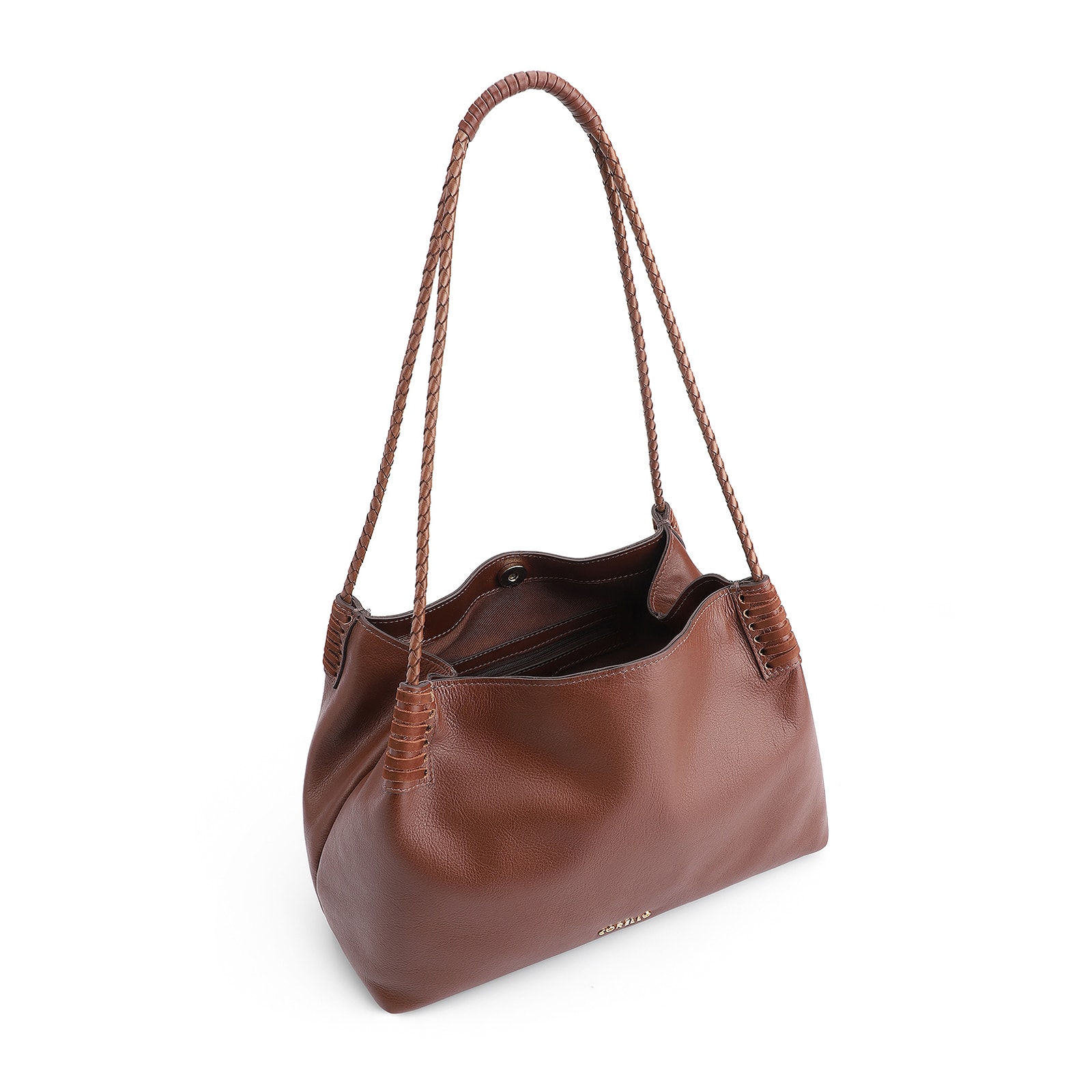 Bolsa De Ombro Couro Marrom Escuro /Couro Nobuck Marrom Escuro