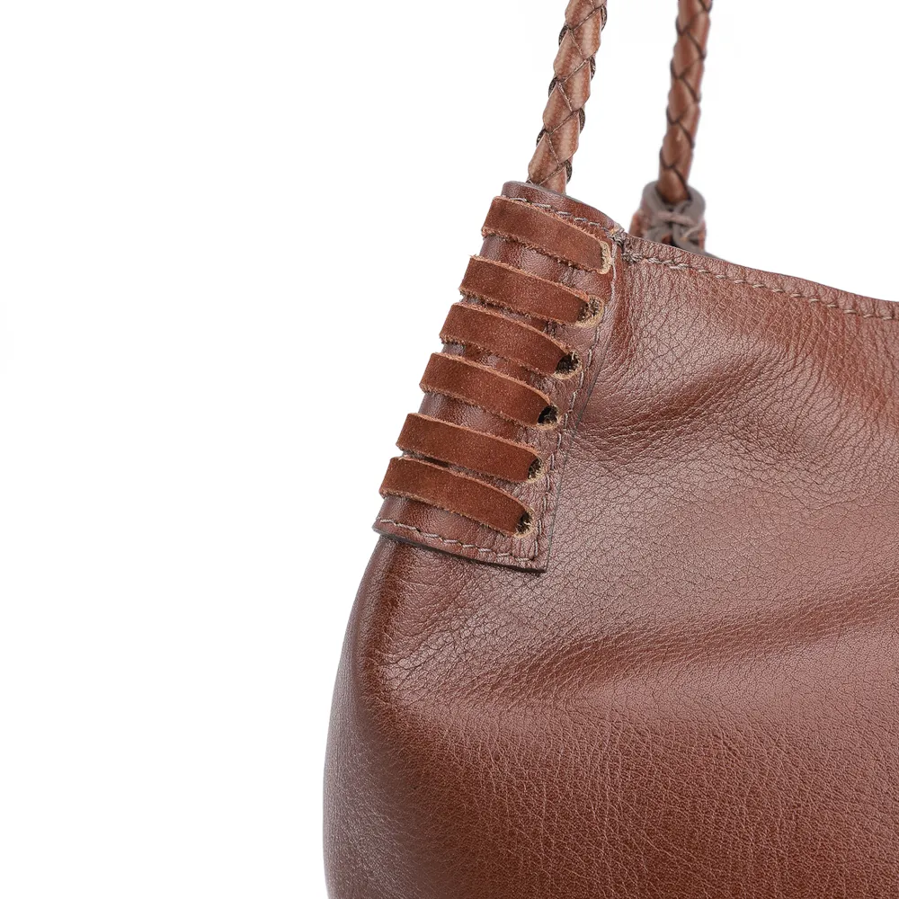 Bolsa De Ombro Couro Marrom Escuro /Couro Nobuck Marrom Escuro - imagem 6