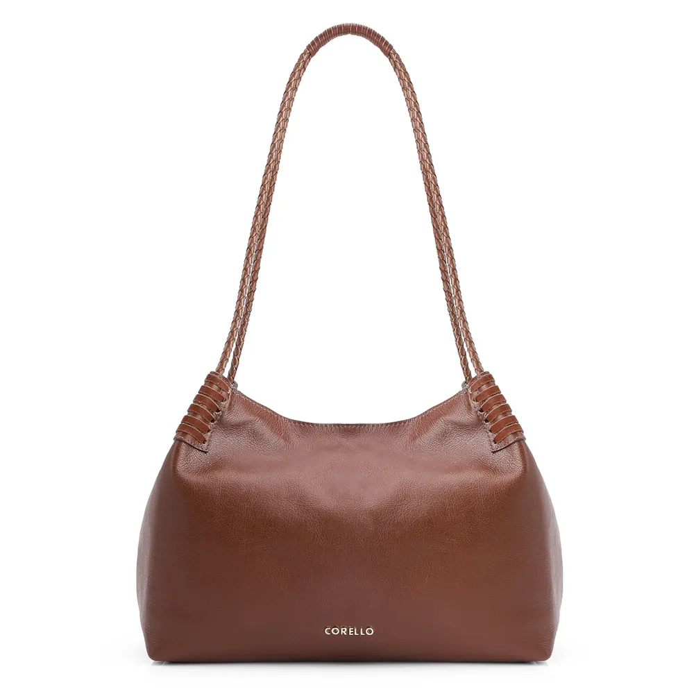 Bolsa De Ombro Couro Marrom Escuro /Couro Nobuck Marrom Escuro