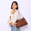 Bolsa De Ombro Couro Marrom Escuro /Couro Nobuck Marrom Escuro - imagem 2