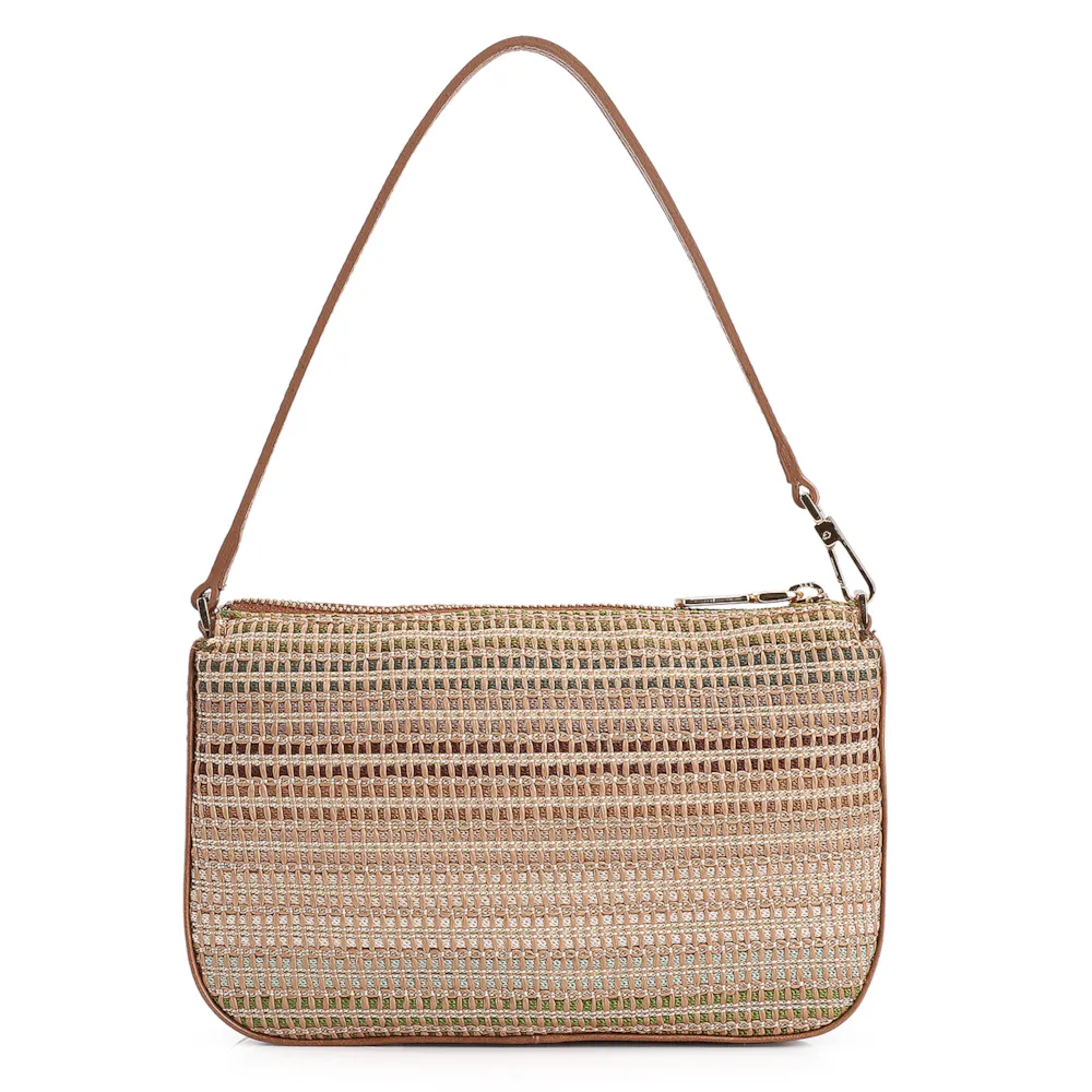 Bolsa De Ombro Couro Marrom/Ráfia Colorida - imagem 3