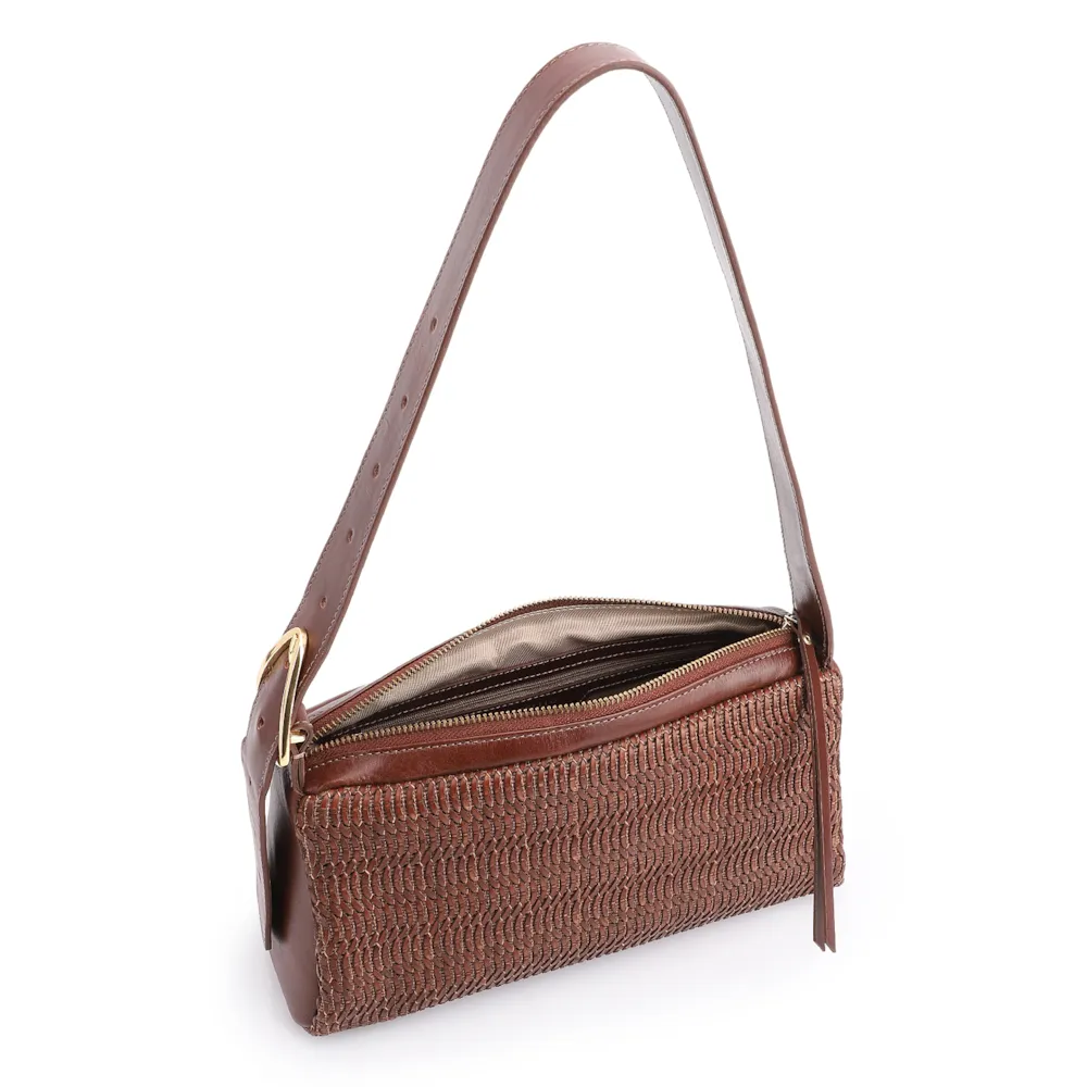 Bolsa De Ombro Couro Marrom/Ráfia Marrom - imagem 4