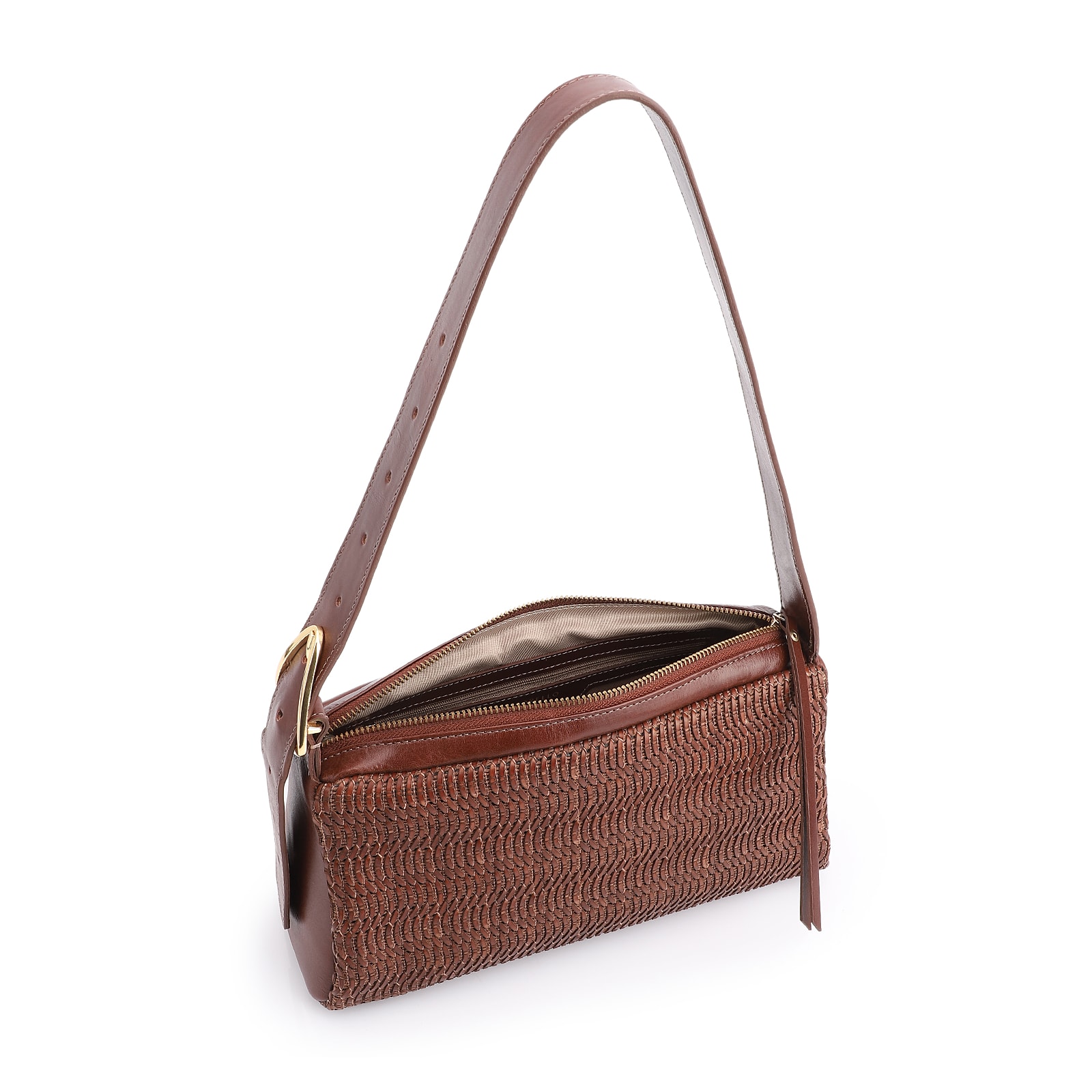 Bolsa De Ombro Couro Marrom/Ráfia Marrom
